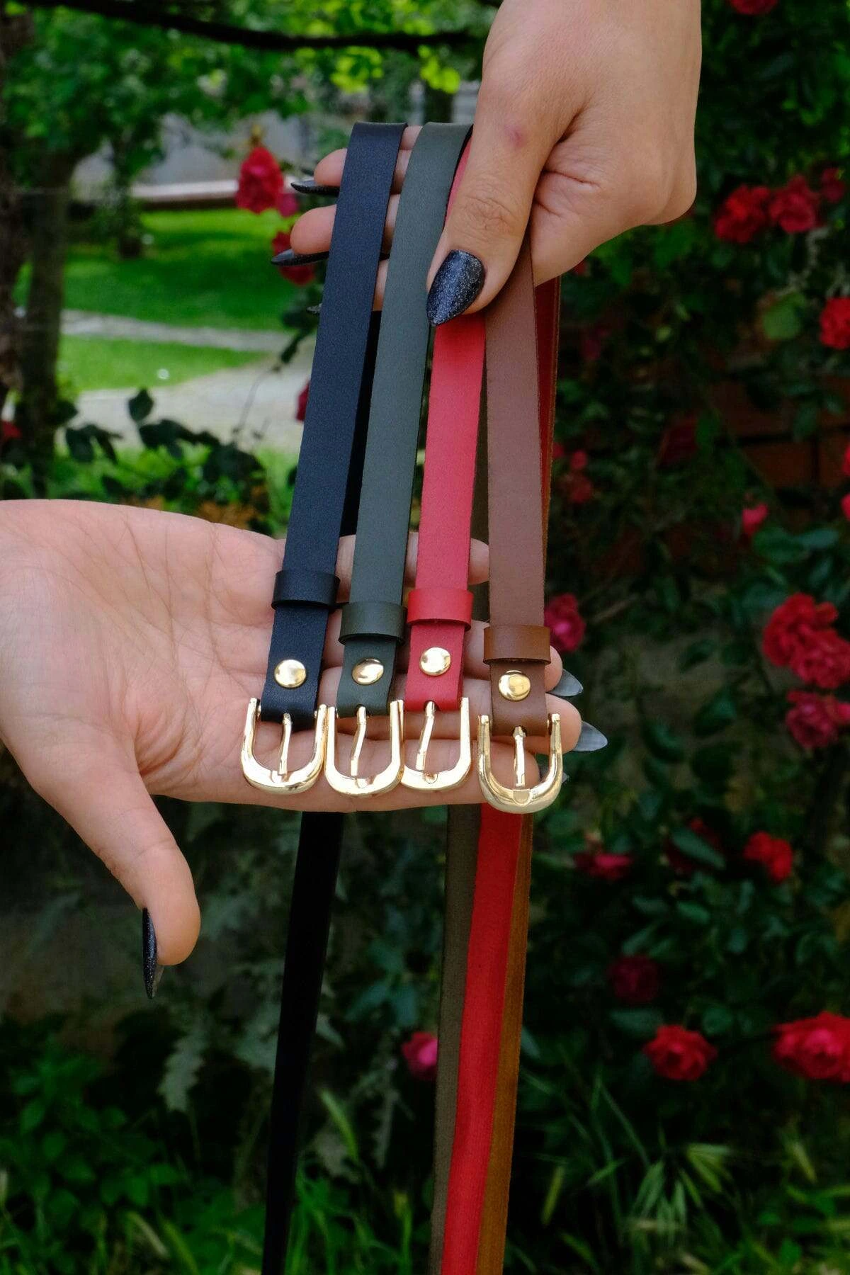 4'lü Kemer Takım, Siyah Kemer - Kırmızı Kemer - Haki Kemer - Taba Kemer (Gold Aksesuar)