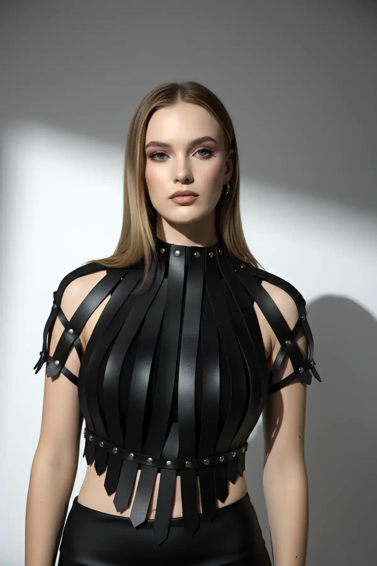 Crop Büstiyer Harness, Deri Göğüs Harness, Gömlek Üzeri Harness - APFT1257 - 1