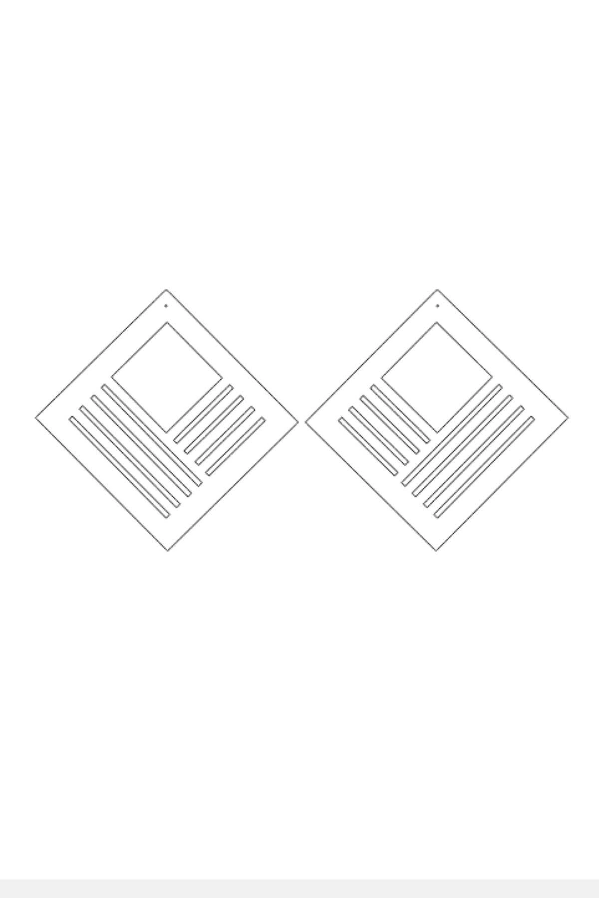 Beyaz Reflektörlü Geometrik Kare Küpe, Şık Lazer Kesim Küpe - APBJ010