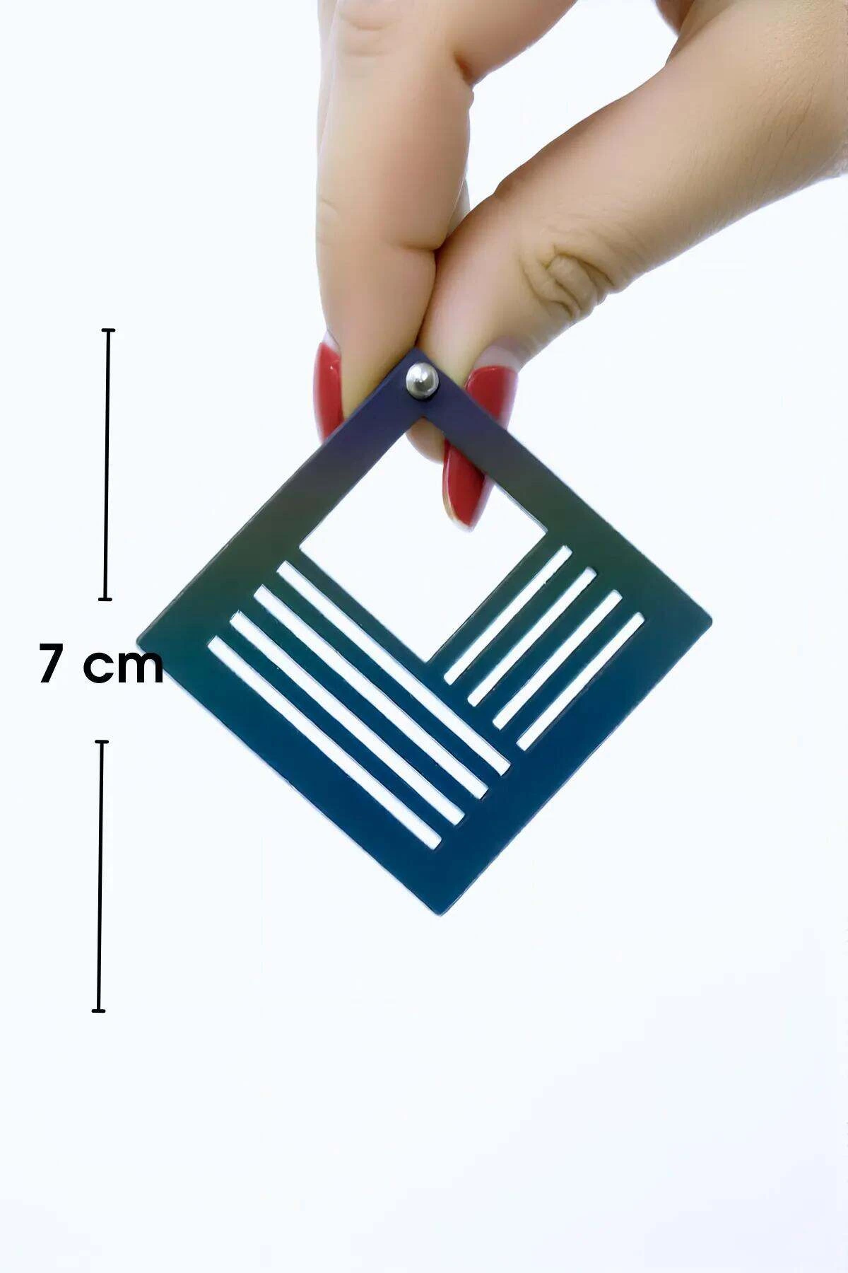 Rainbow Reflektörlü Geometrik Kare Küpe, Şık Lazer Kesim Küpe - APBJ010