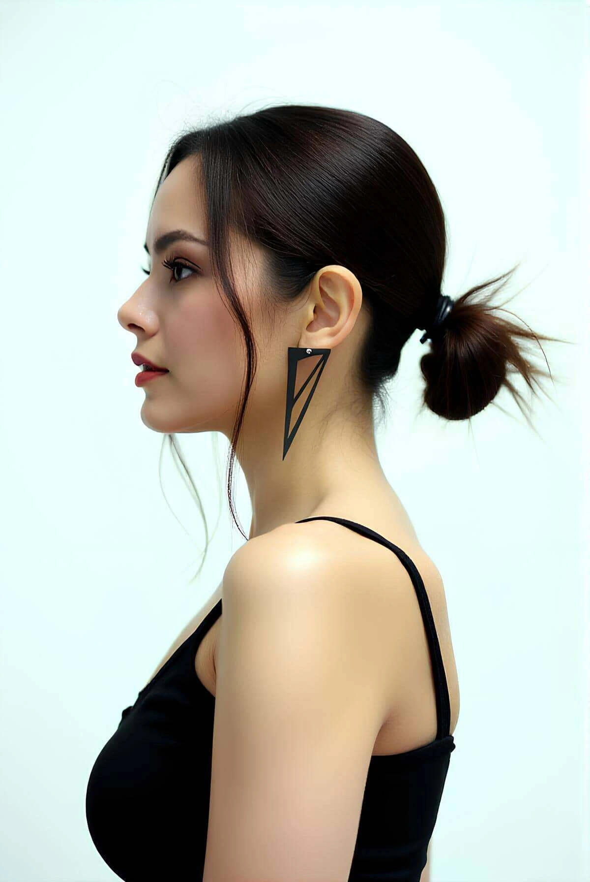 Siyah Üçgen Küpe, Şık Lazer Kesim Deri Küpe - APBJ002