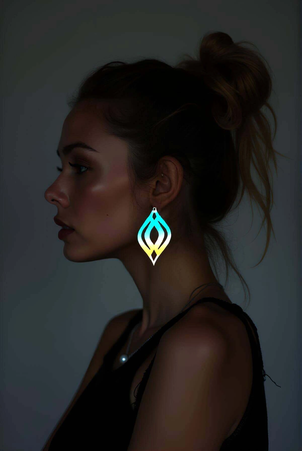 Rainbow Reflektörlü Motif Damla Küpe, Şık Lazer Kesim Küpe - APBJ008