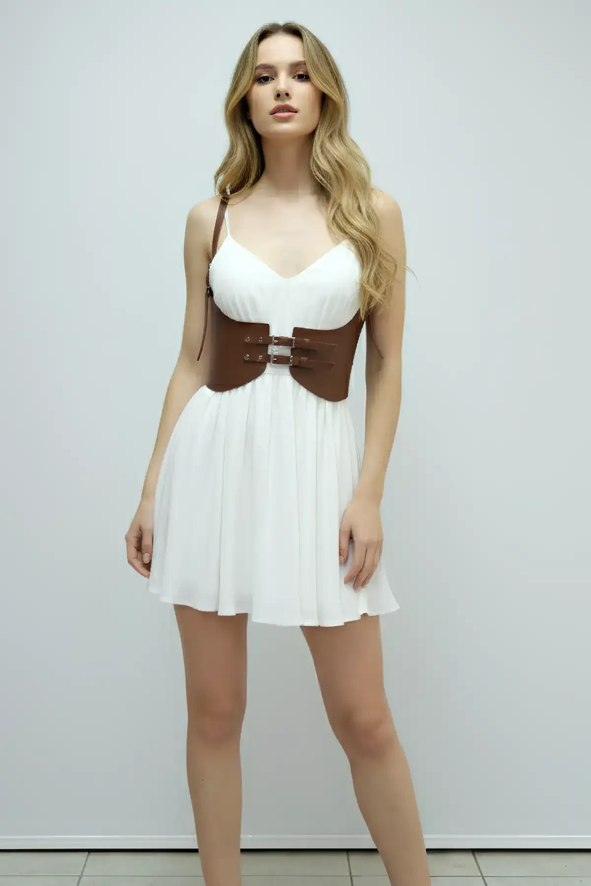 Taba Renk Kalın Kadın Kemeri, Deri Kemer Harness - APFT605