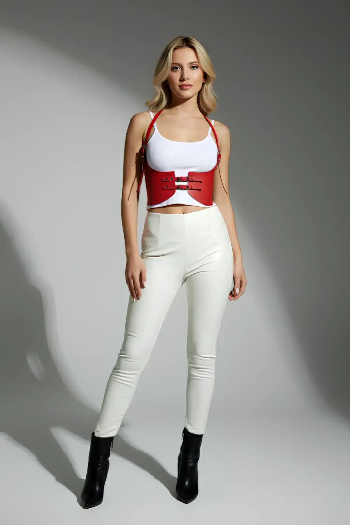 Kırmızı Renk Kalın Kadın Kemeri, Elbise Kemeri, Şık Deri Kemer, Deri Kemer Harness - APFT605