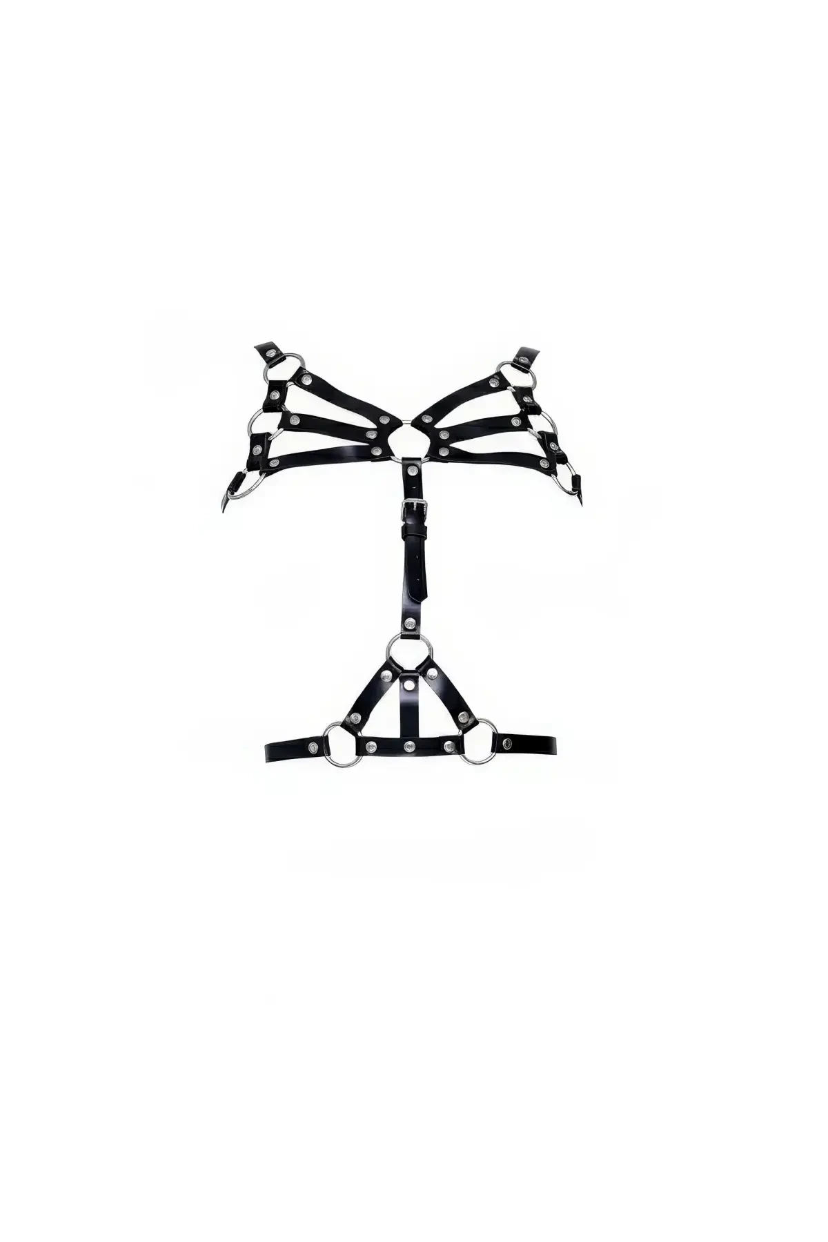 Siyah Kadın Kemer Çoklu Şeritli Metal Halkalı Vücut Aksesuarı - APFT1053