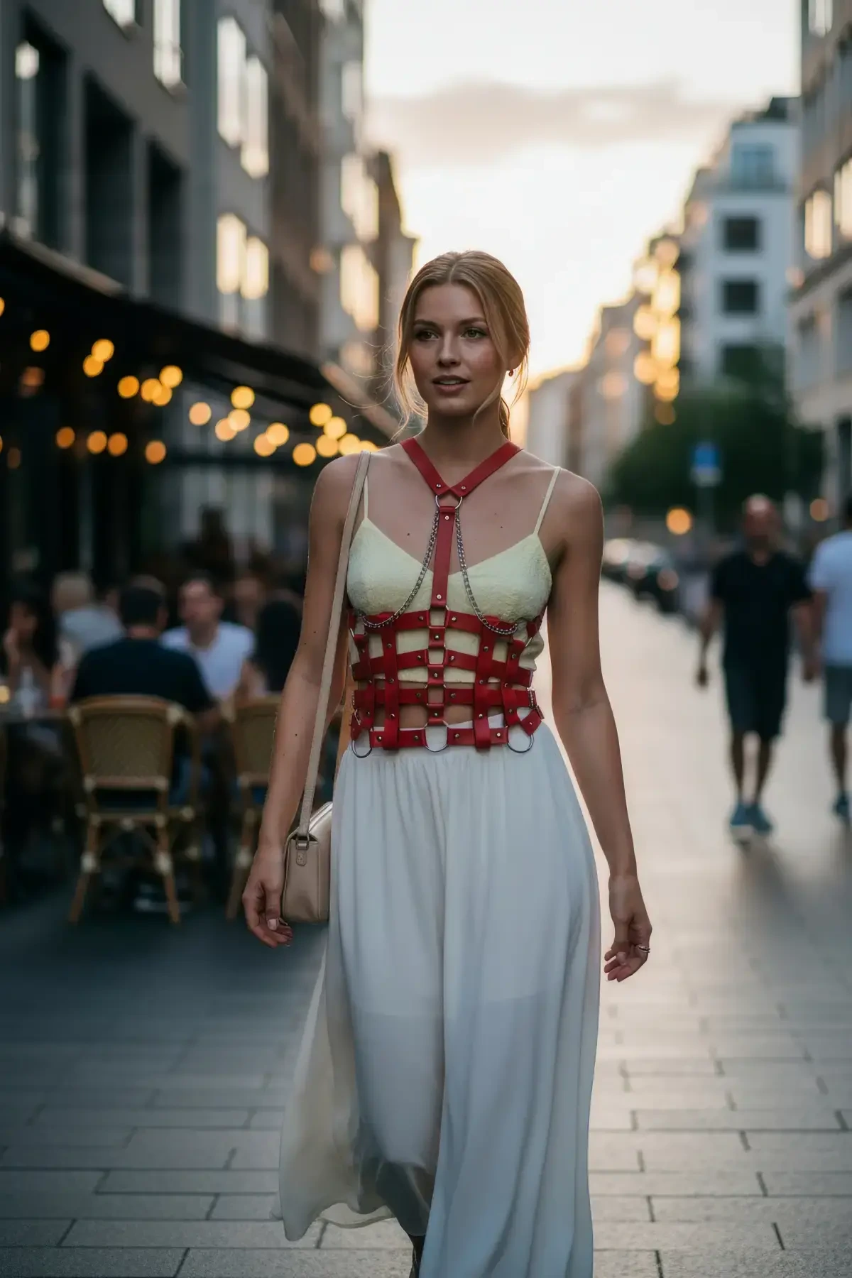 Kırmızı Kadın Kemer Korse Yapılı Zincir Detaylı - APFT1072 - 1