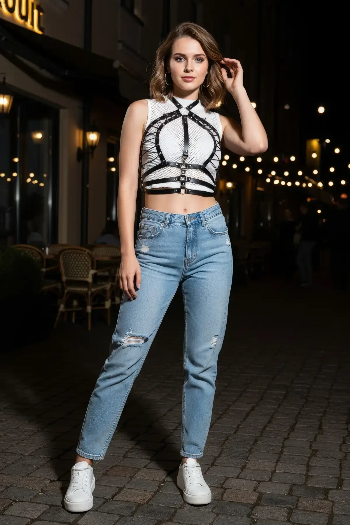 Siyah Kadın Kemer Zımba Detaylı Deri Vücut Aksesuarı - APFT1077