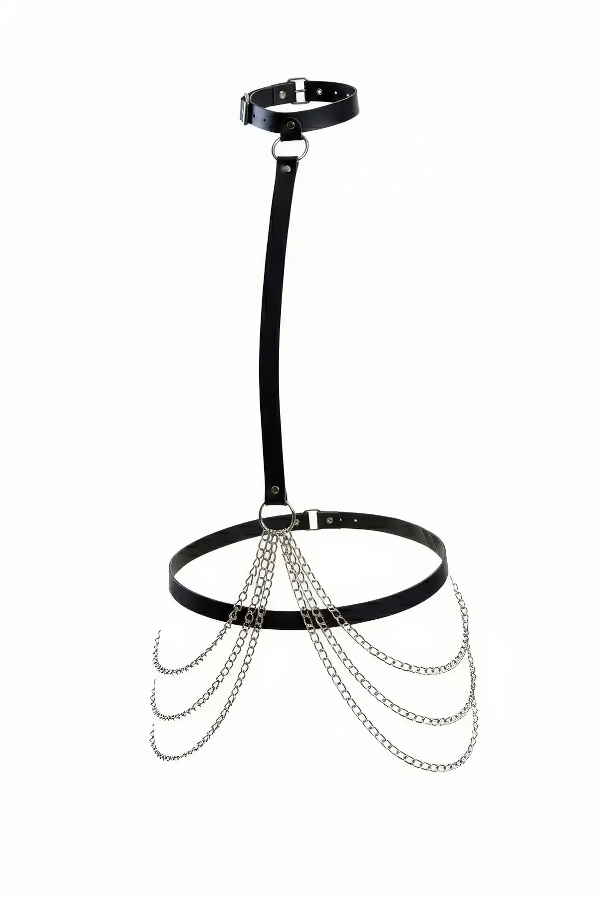 Siyah Kadın Kemer Zincir Detaylı Deri Vücut Aksesuarı - APFT1086