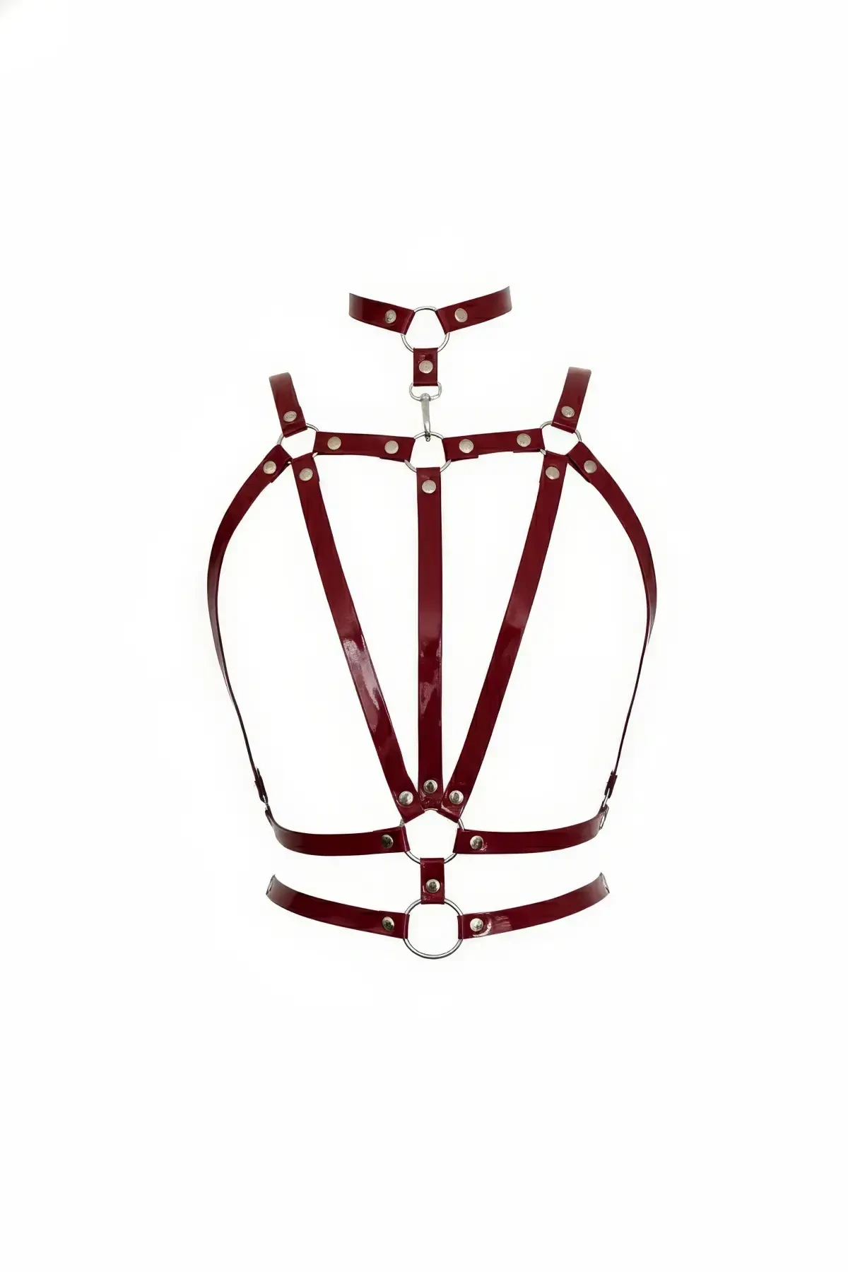 Bordo Kadın Kemer Rugan Parlak Çok Bantlı Vücut Aksesuarı - APFT115