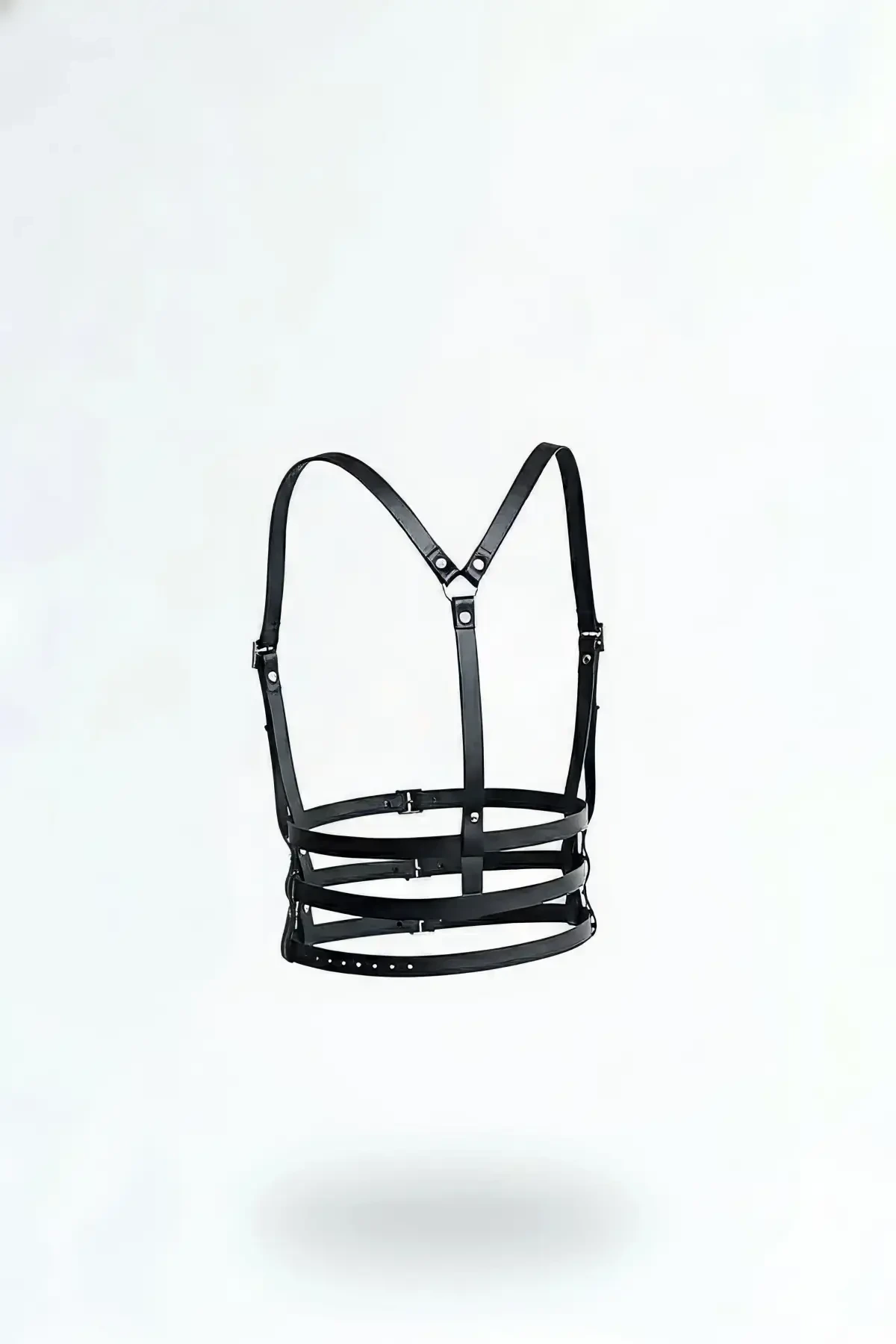 Siyah Kadın Kemer Deri Vücut Aksesuarı Çoklu Tokalı - APFT135