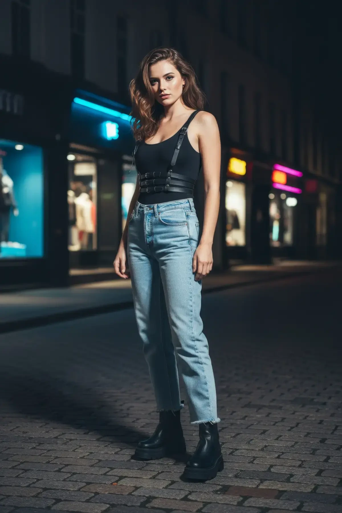 Siyah Kadın Kemer Çoklu Tokalı Vücut Aksesuarı - APFT178