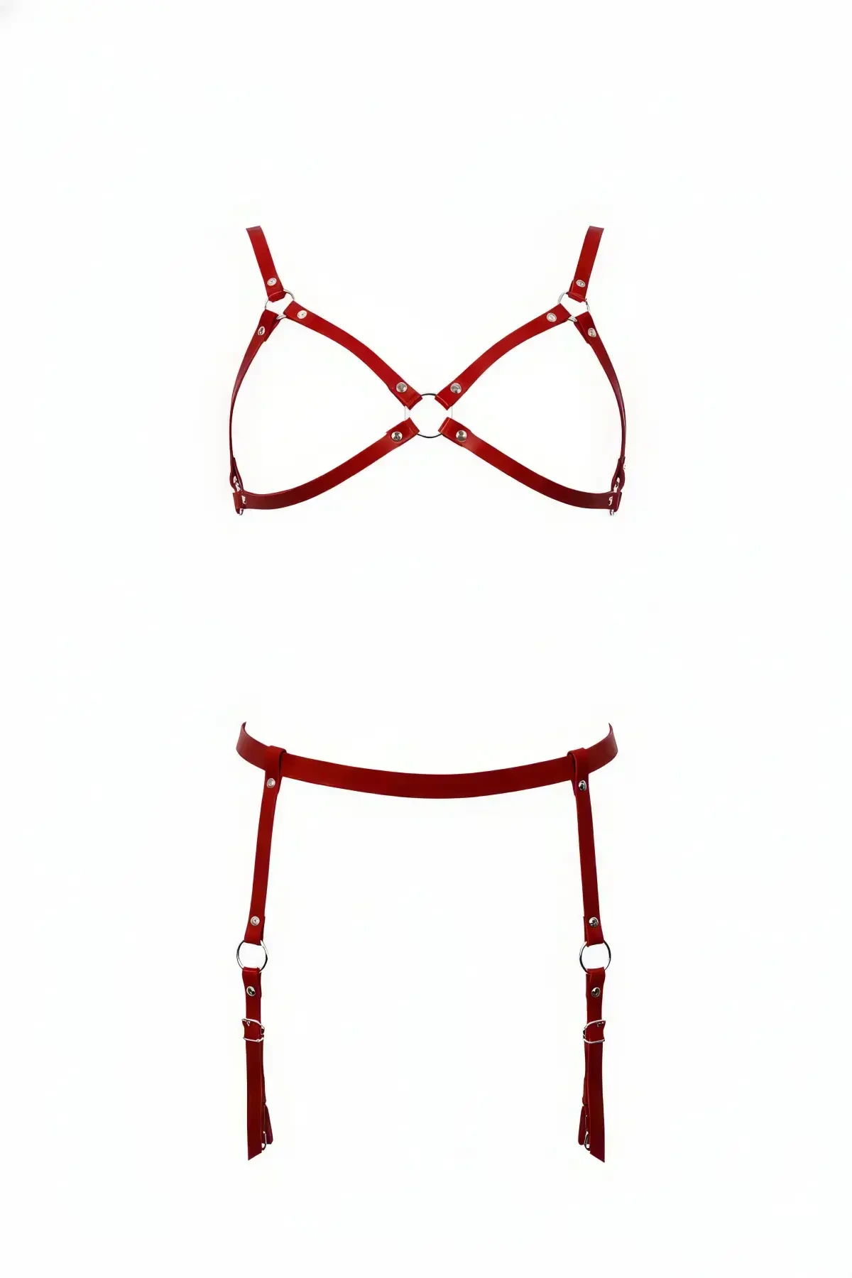 Kırmızı Harness Takım Deri Jartiyer Detaylı Metal Halkalı - APFT228 - 1