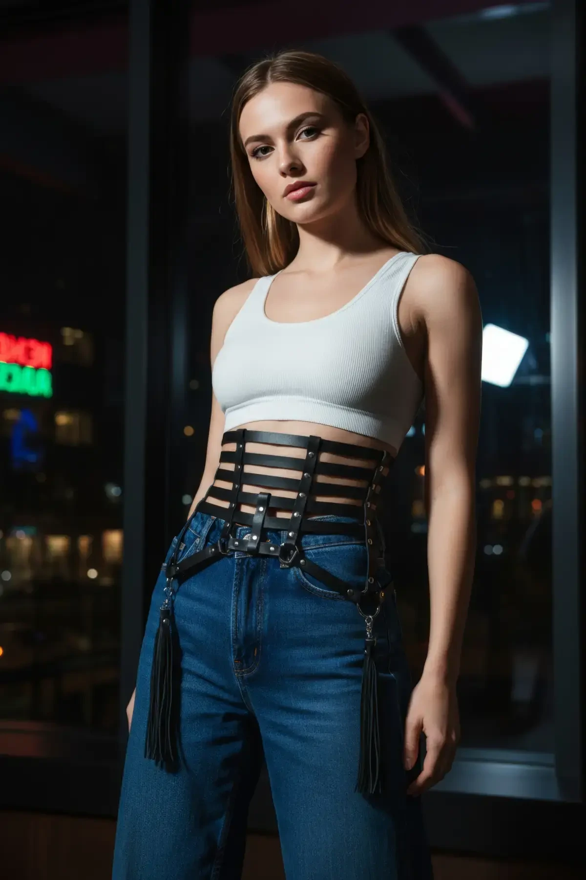 Siyah Kadın Kemer Çok Katmanlı Zımba Detaylı Bel Aksesuarı - APFT408