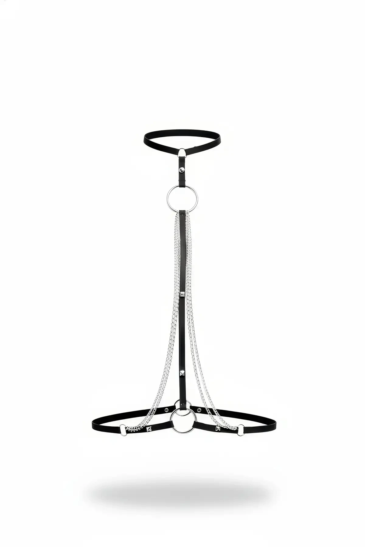 Siyah Kadın Kemer Zincir Detaylı Metal Halka Vücut Aksesuarı - APFT426