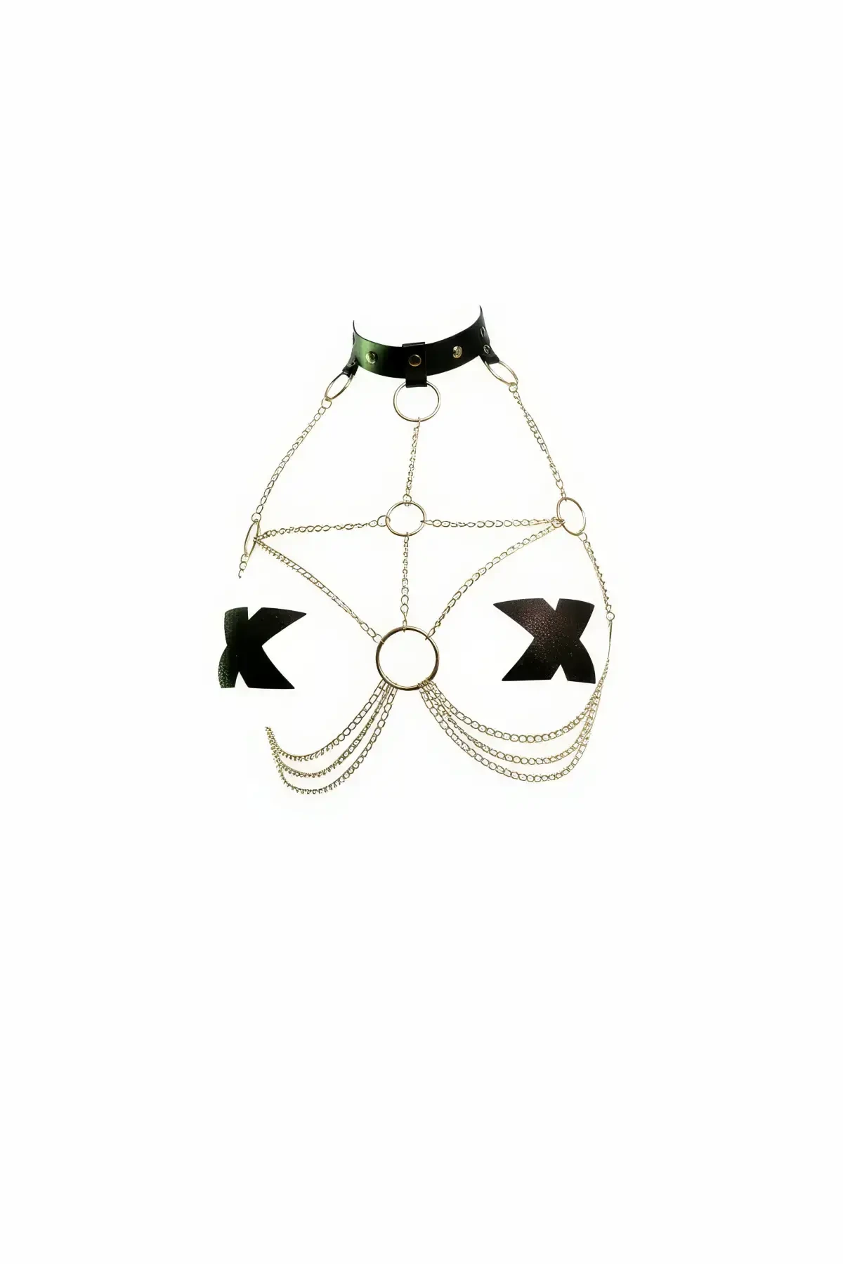 Siyah Kadın Kemer Zincir Detaylı Vücut Aksesuarı - APFT431