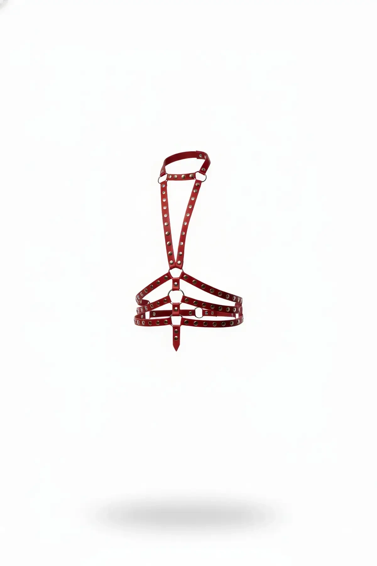 Kırmızı Kadın Kemer Zımba Detaylı Çok Bantlı Vücut Aksesuarı - APFT546