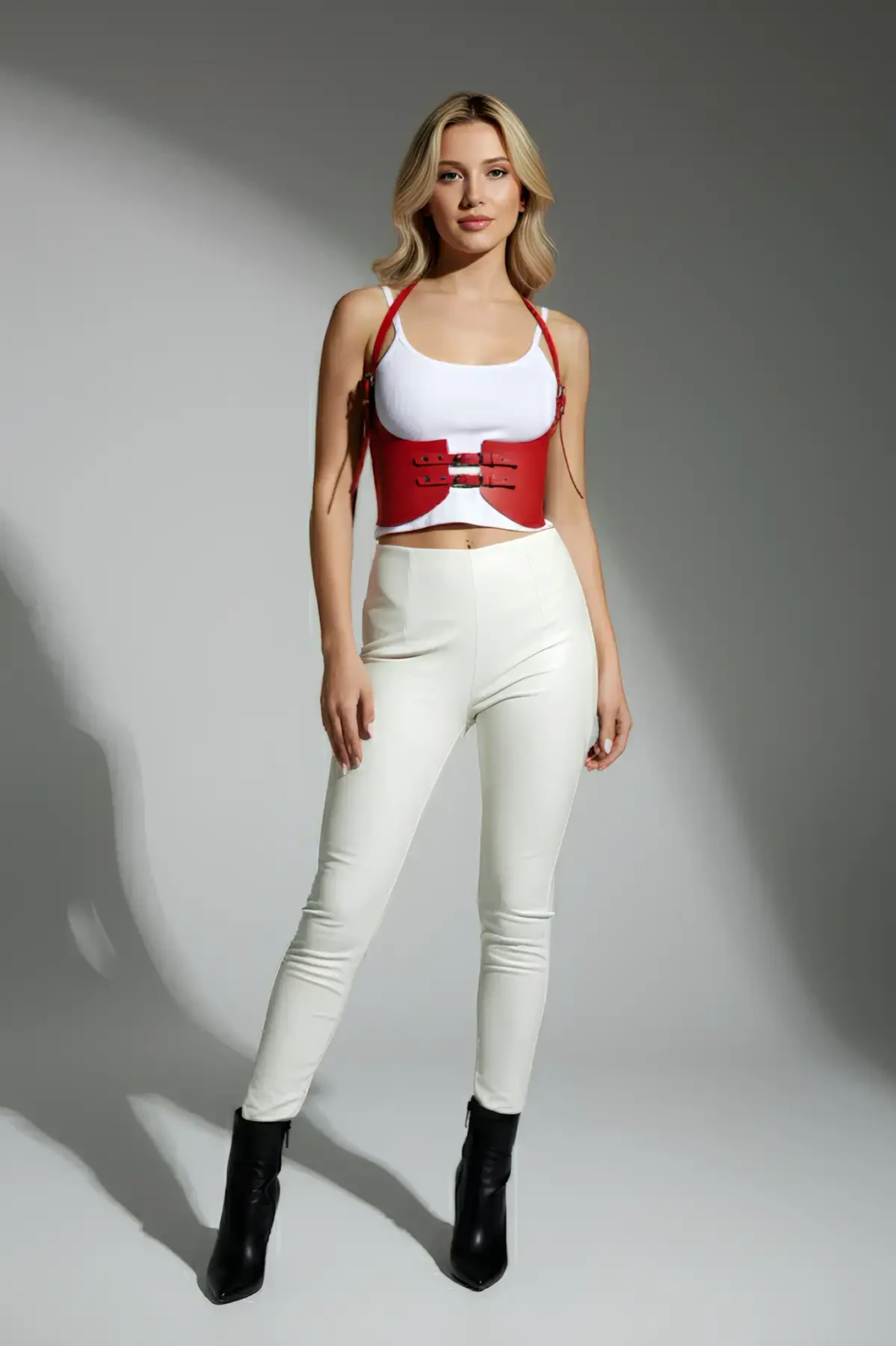 Kırmızı Kadın Kemer Geniş Korse Tokalı Bel Aksesuarı - APFT605