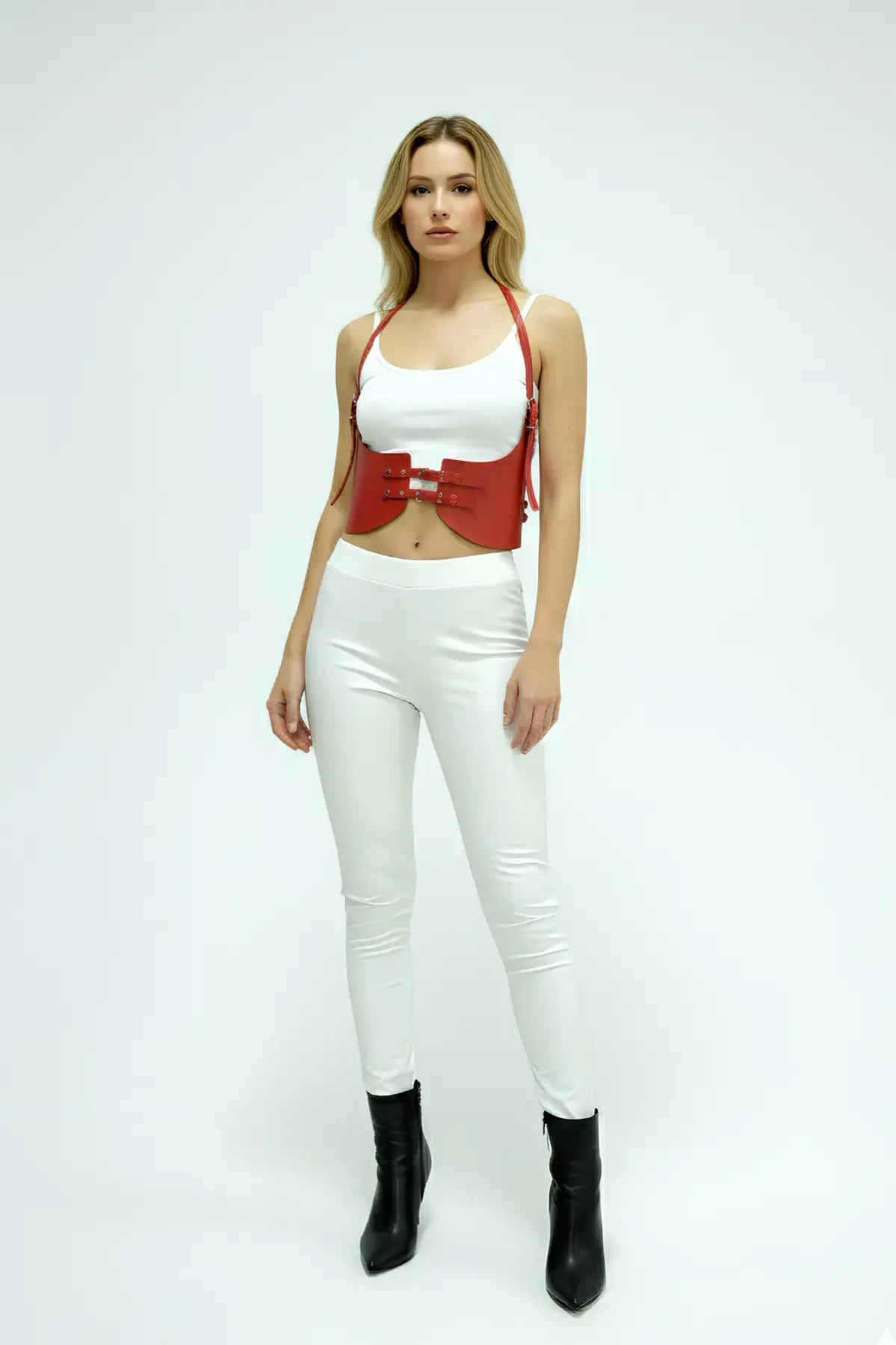 Kırmızı Kadın Kemer Geniş Korse Tokalı Bel Aksesuarı - APFT605