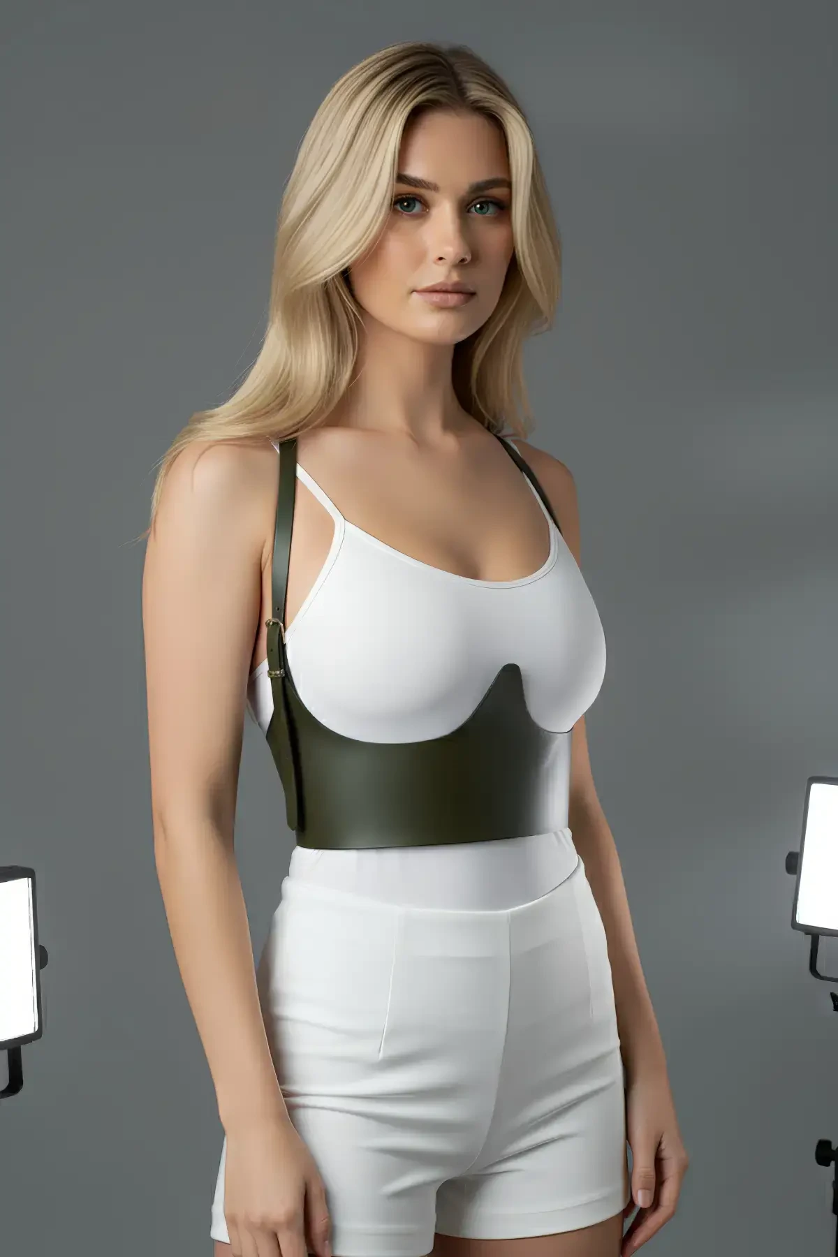 Haki Kadın Kemer Deri Kalın Omuz Detaylı Beden Aksesuarı - APFT614