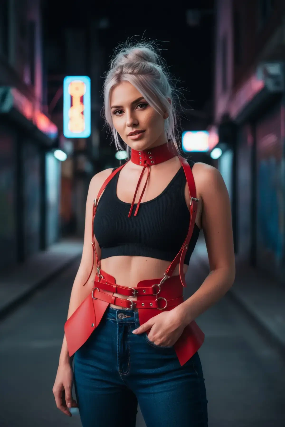 Kırmızı Kadın Kemer Deri Omuz Detaylı Geniş Korse Bel Aksesuarı - APFT622