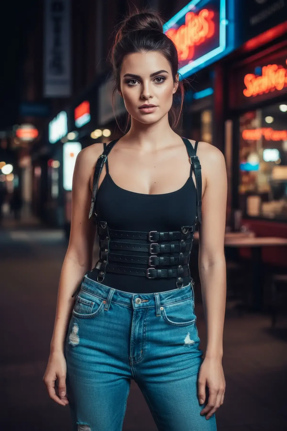 Siyah Kadın Kemer Deri Çok Tokalı Vücut Aksesuarı - APFT630