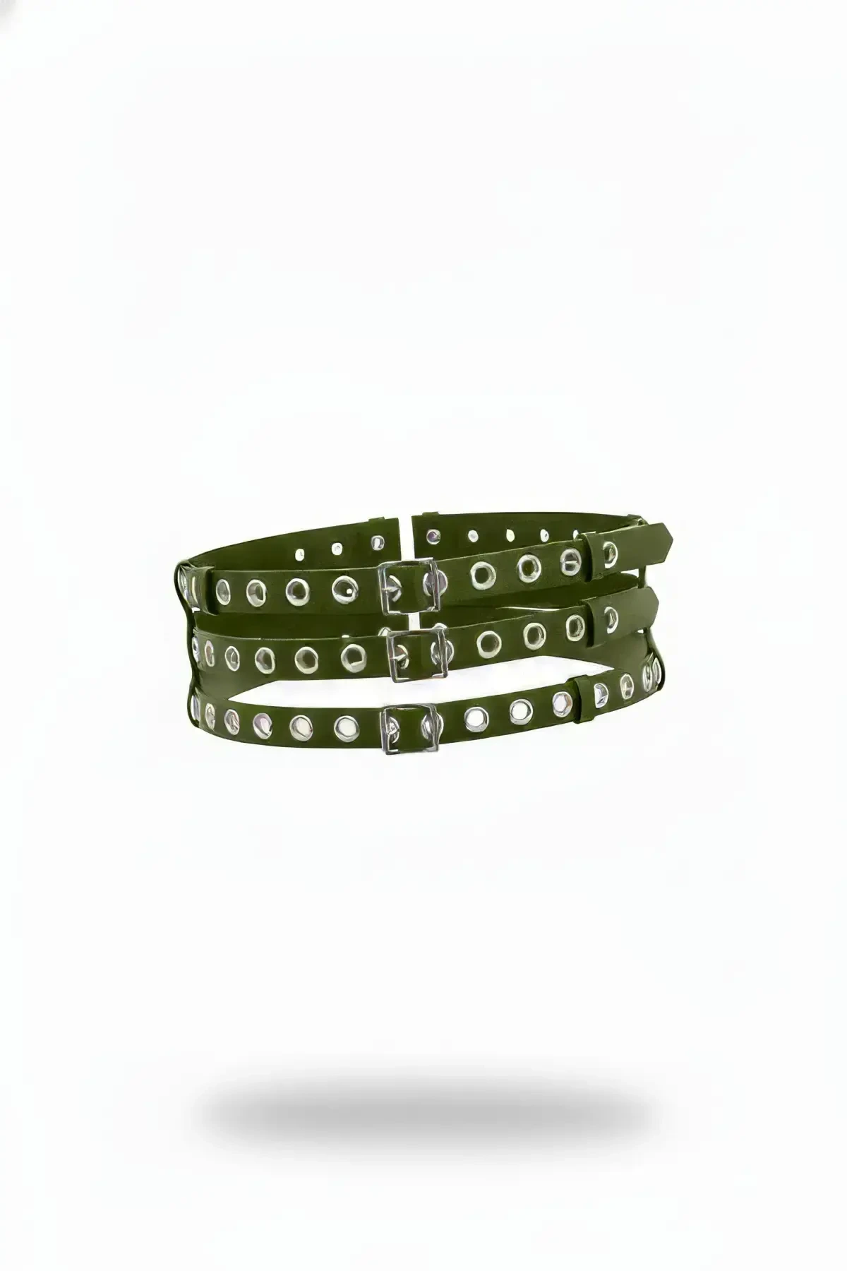 Haki Kadın Kemer Üç Katlı Metal Halkalı Geniş - APFT641