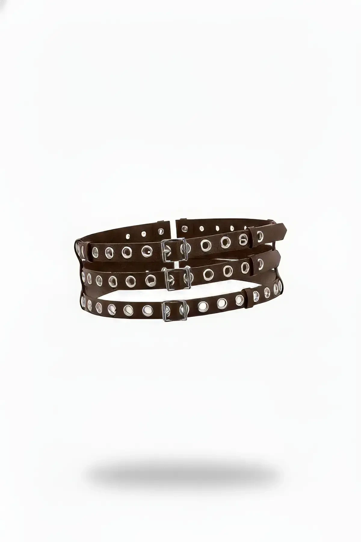 Kahverengi Kadın Kemer Üçlü Metal Halkalı Geniş Tokalı - APFT641