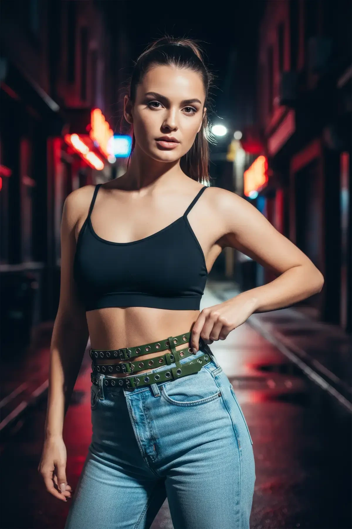 Haki Kadın Kemer Çift Sıra Metal Halkalı Bel Aksesuarı - APFT641