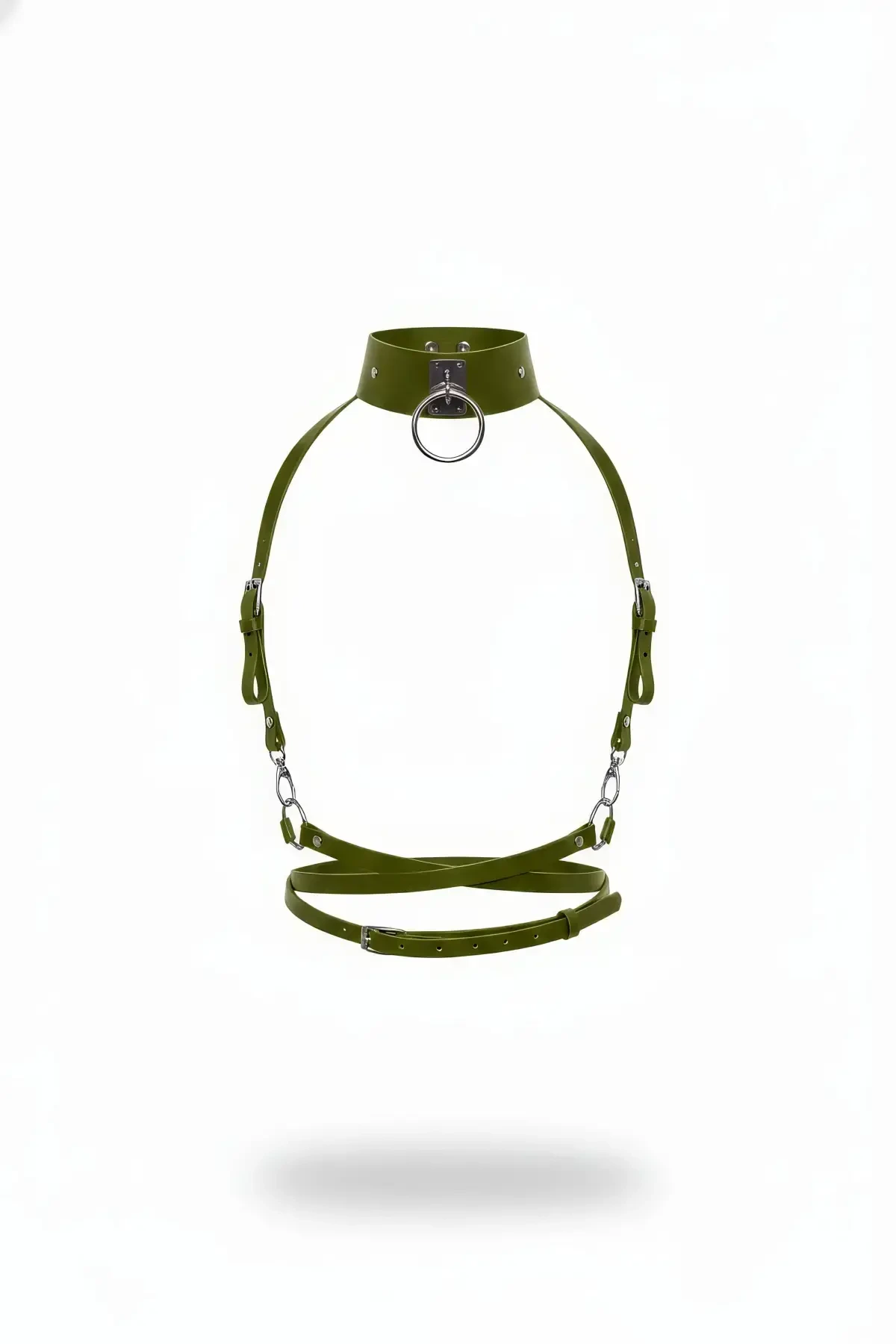 Haki Kadın Kemer Zımbalı O Halka Detaylı Deri Vücut Aksesuarı - APFT644