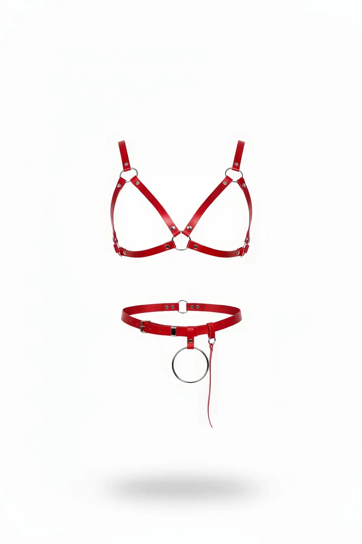 Kırmızı Kadın Kemer Metal Halka Detaylı Suni Deri Bel Aksesuarı - APFT651