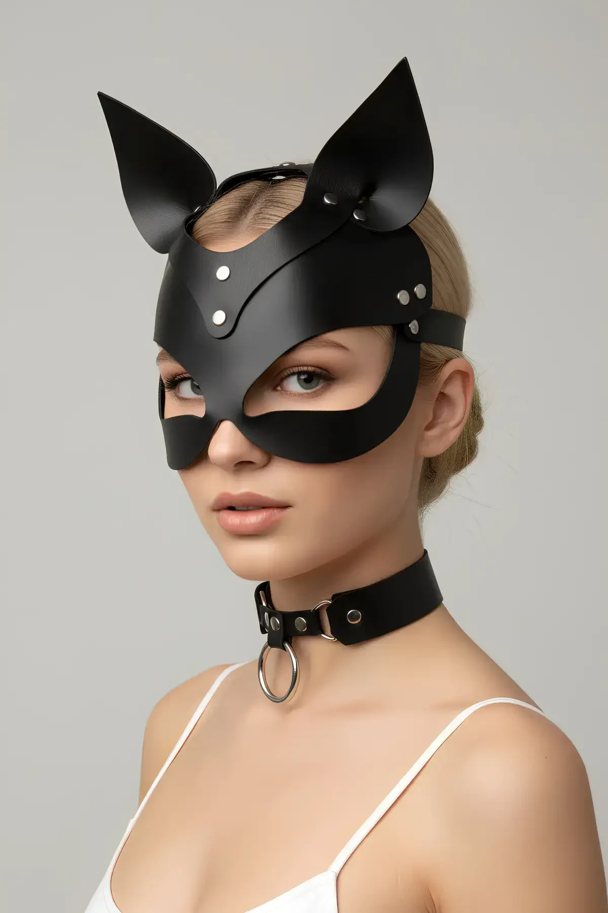 Siyah Maske Deri Kedi Kulaklı Kostüm - APFT789 - 1
