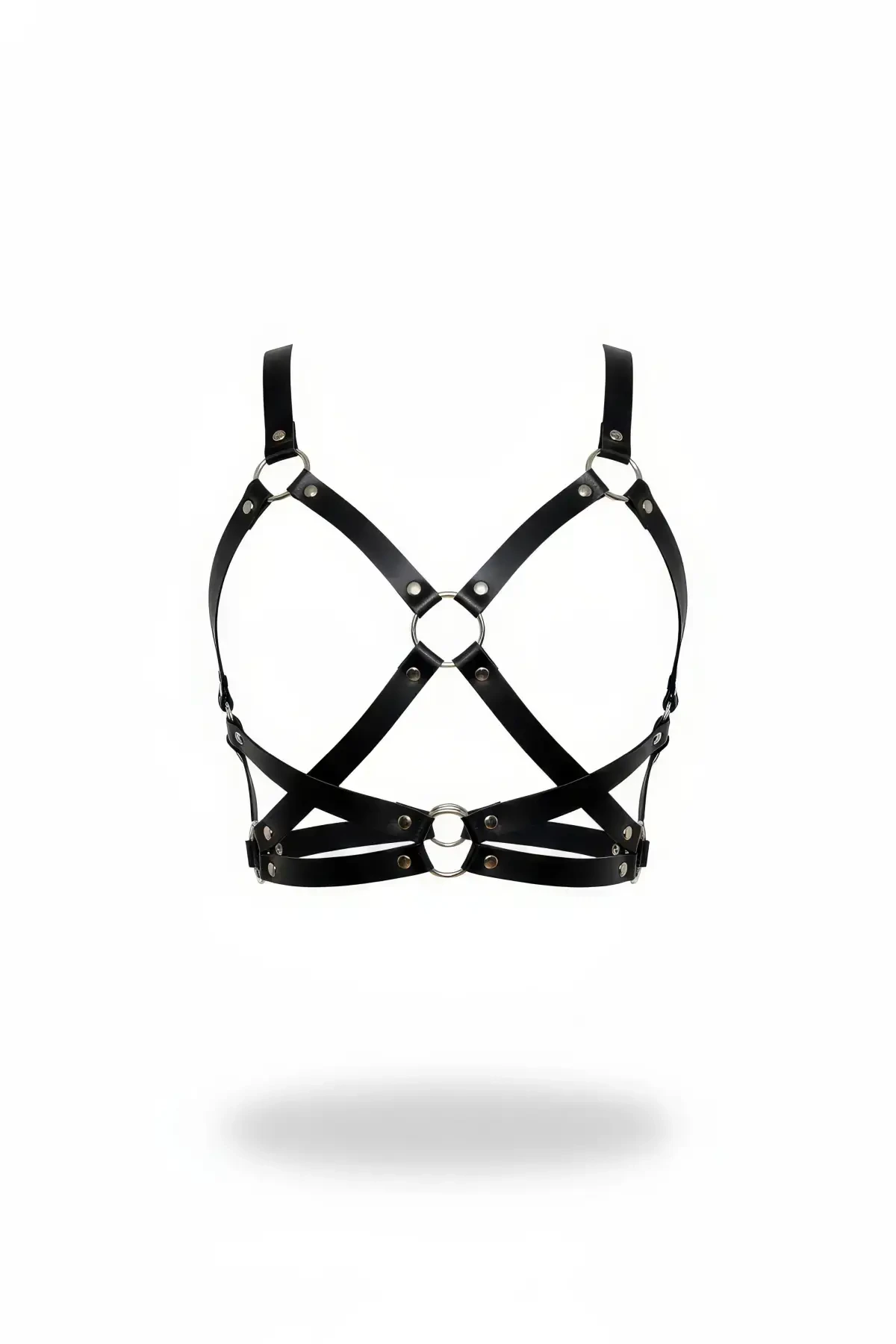 Siyah Kadın Kemer Suni Deri Çapraz Halka Detaylı Vücut Aksesuarı - APFT816