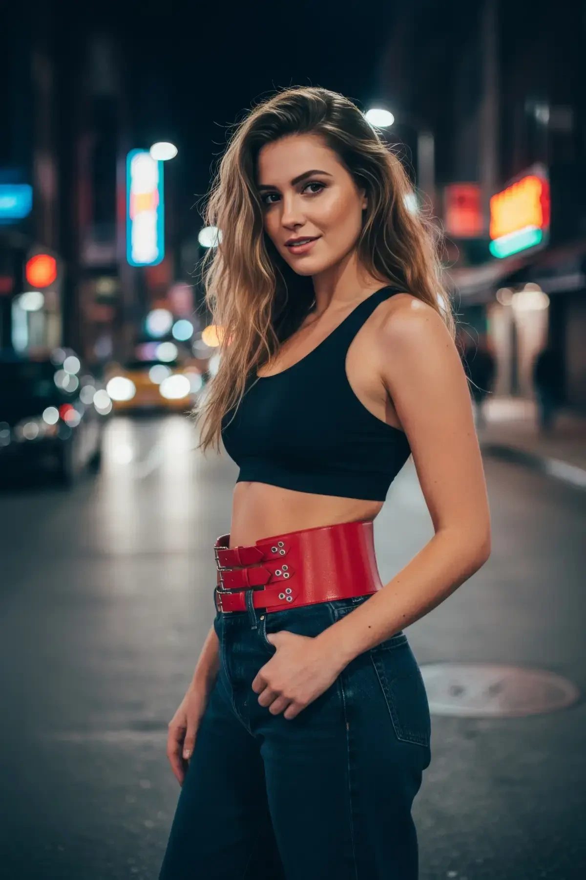 Kırmızı Kadın Kemer Kalın Üç Tokalı Bel Aksesuarı - APFT827