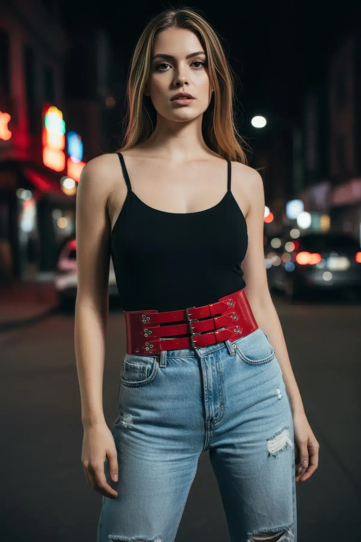 Kırmızı Kadın Kemer Kalın Üç Tokalı Bel Aksesuarı - APFT827