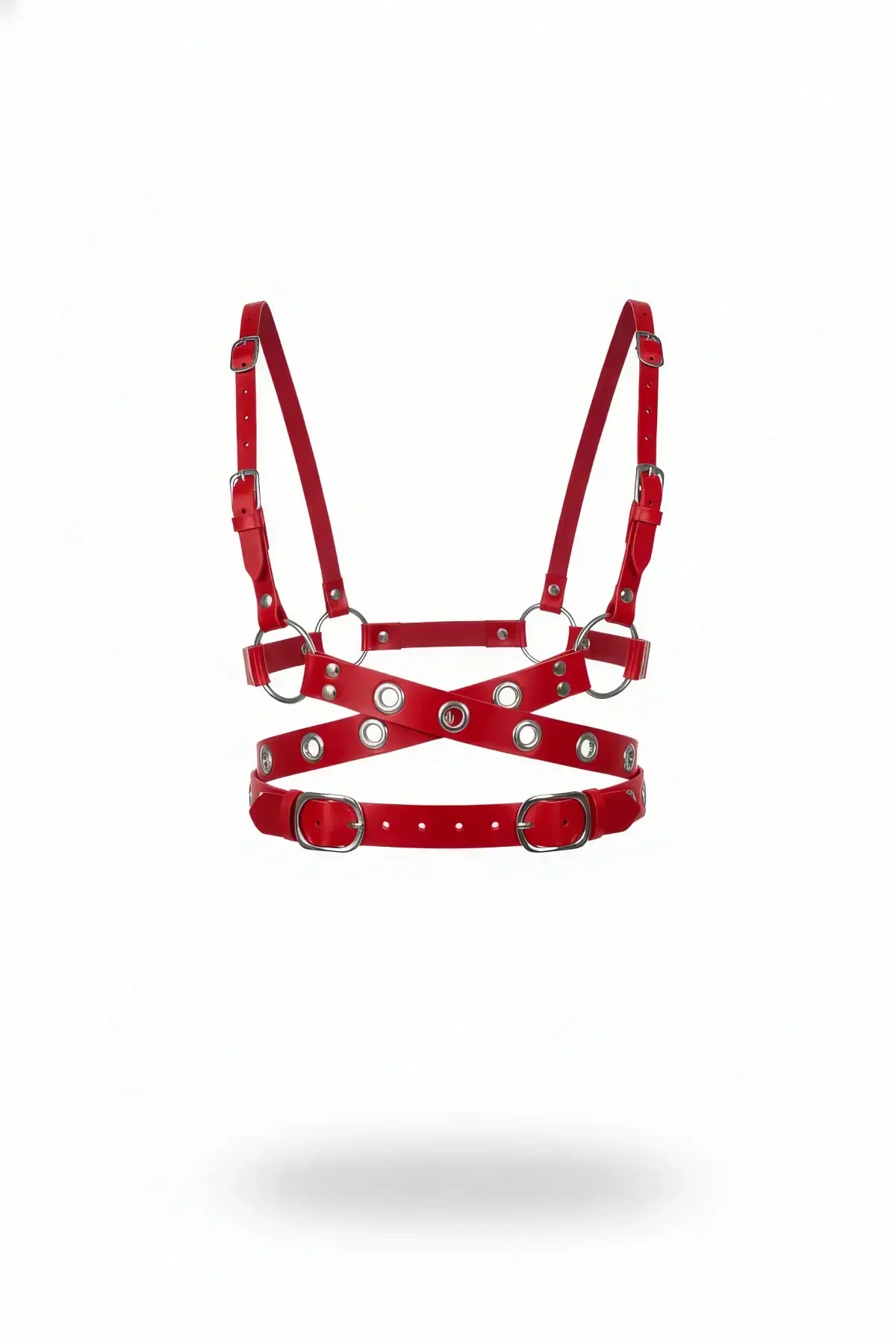 Kırmızı Kadın Kemer Çoklu Şeritli Metal Halka Detaylı - APFT890