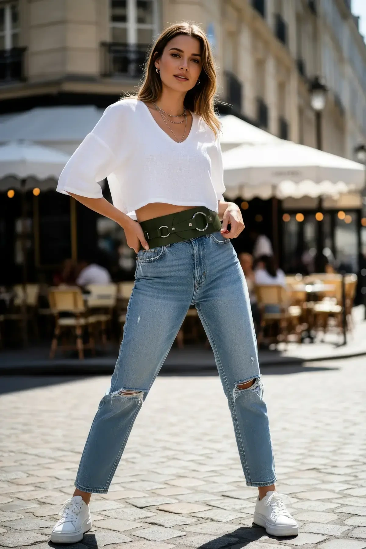 Haki Kadın Kemer Kalın Halka Tokalı Bel Aksesuarı - APFT920