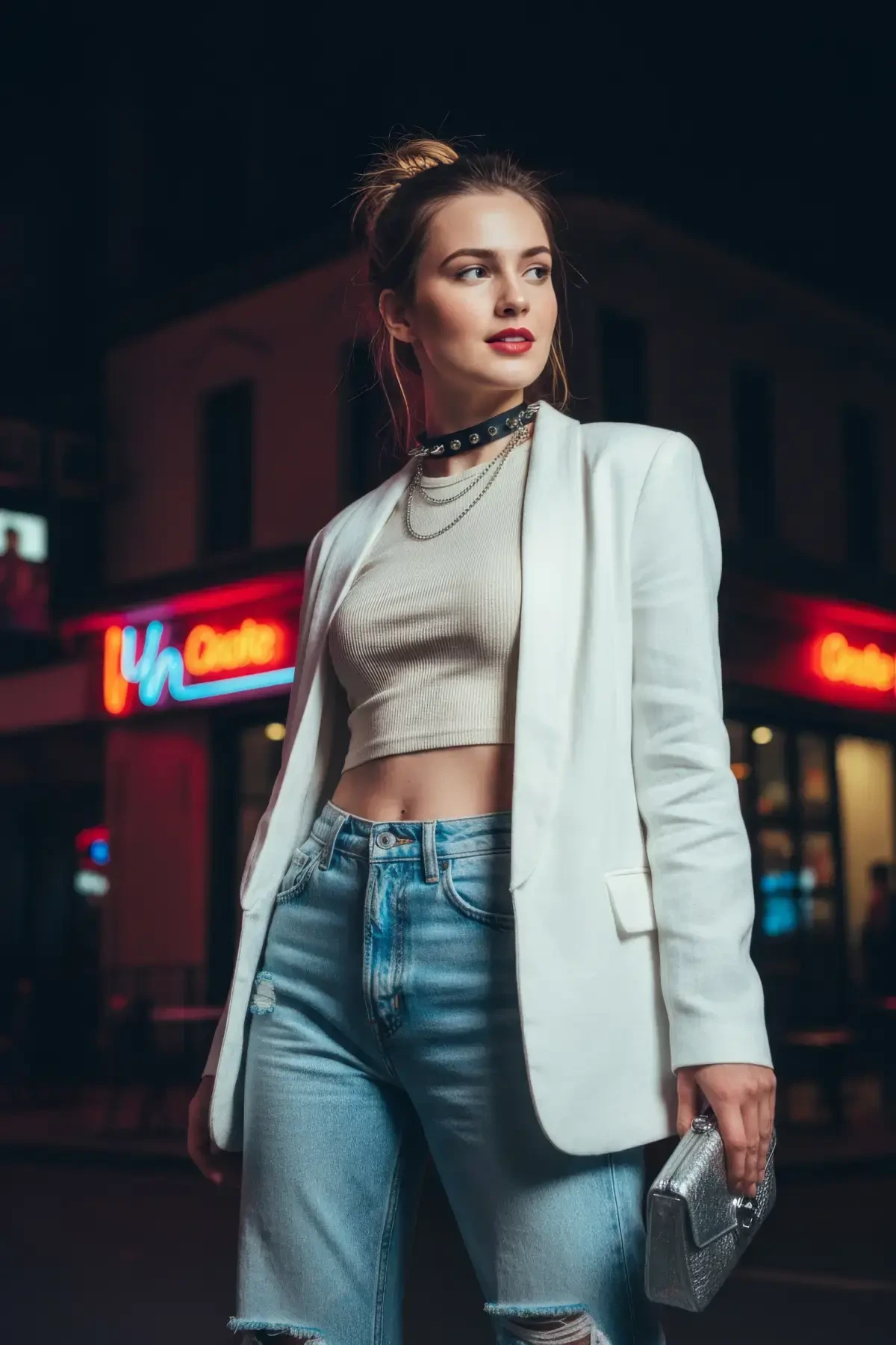 Siyah Choker Zımba Detaylı Deri Kolye - APFT975