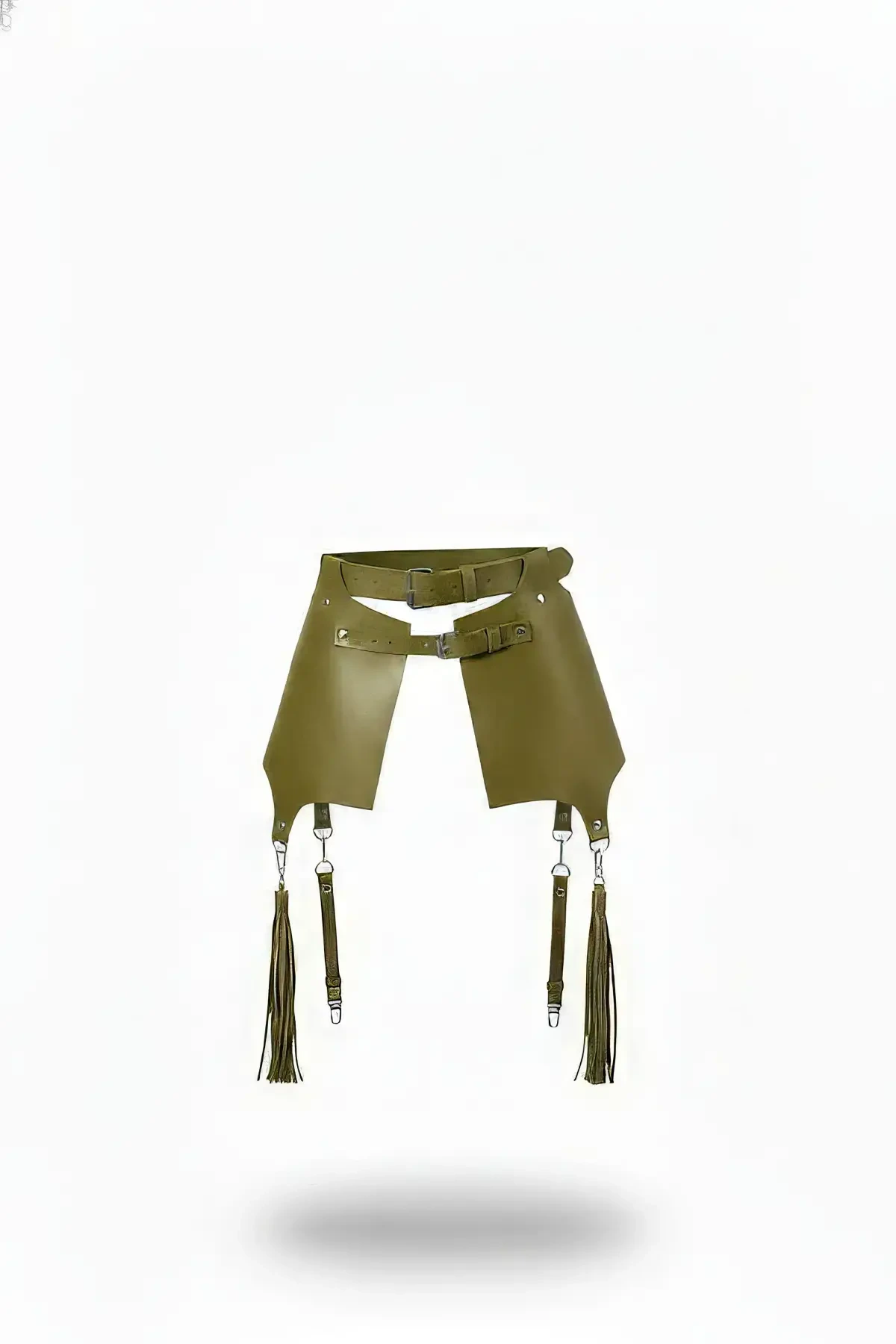 Haki Kadın Kemer Deri Panelli Püskül Detaylı Bel Aksesuarı - APFT985