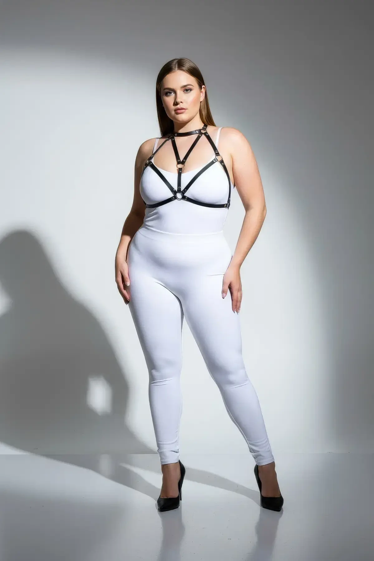 Büyük Beden Siyah Kadın Deri Göğüs Harness Fantazi Aksesuarı - APFT244 - 1