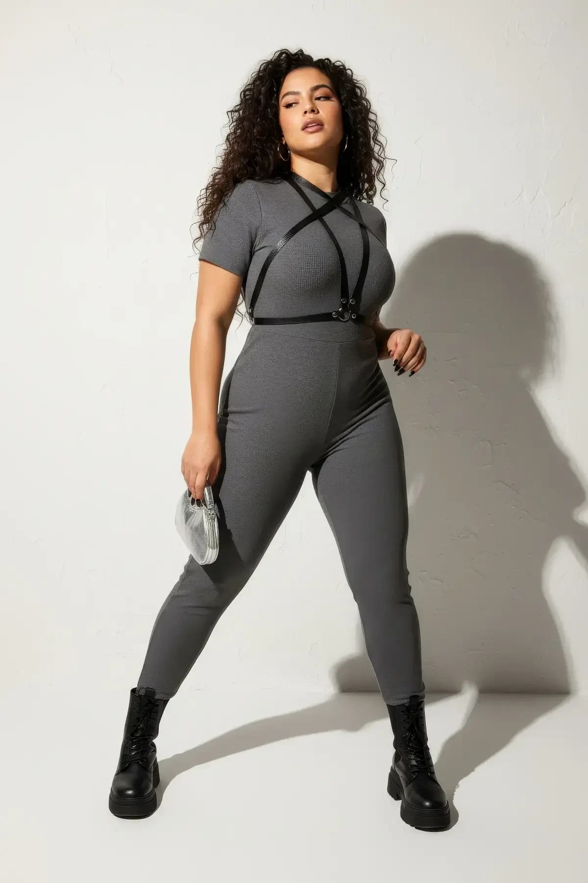 Büyük Beden Siyah Kadın Deri Harness Kemer, Elbise Üzeri Şık Vücut Aksesuarı - APFT15