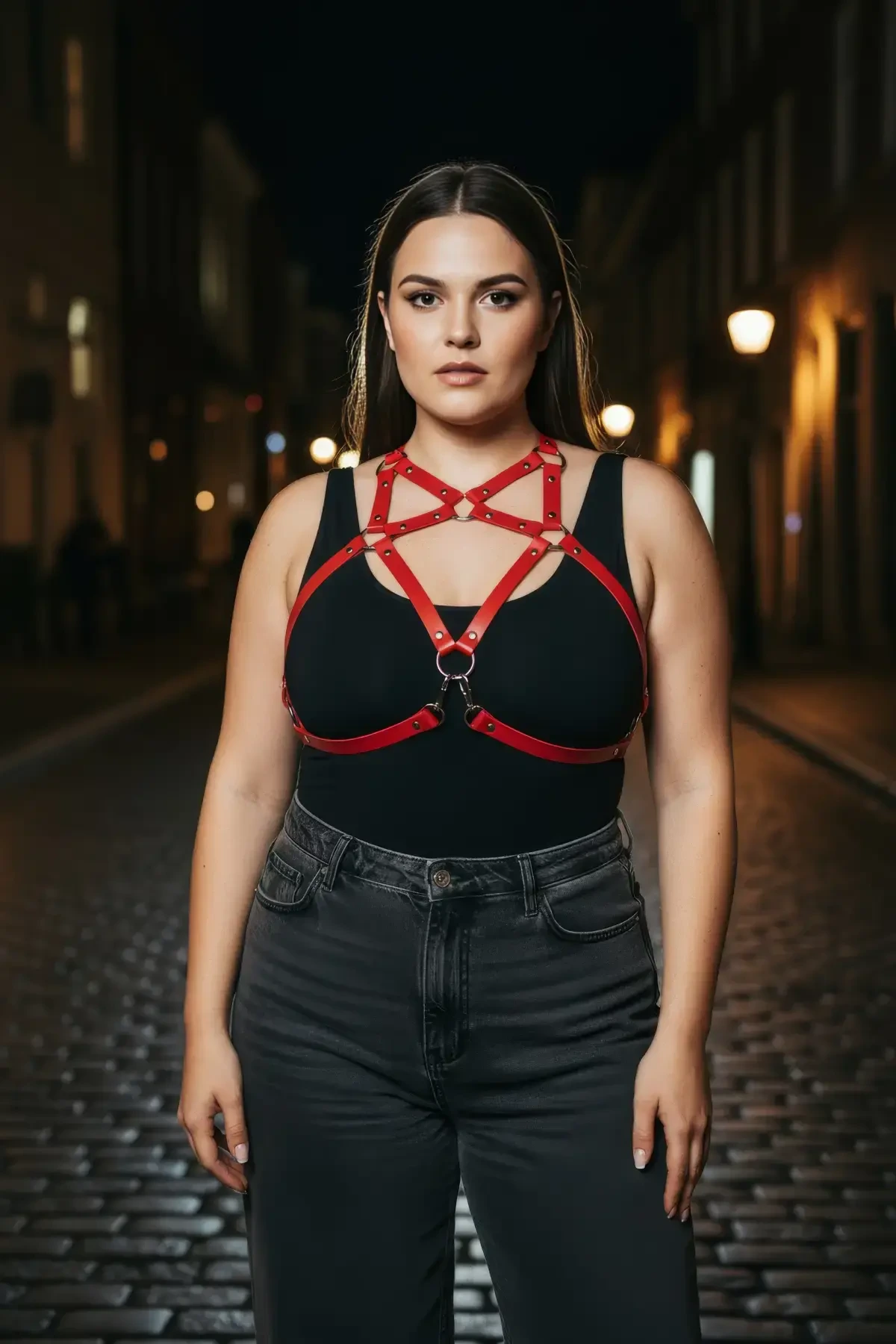 Büyük Beden Kırmızı Kadın Kemer Deri Harness Elbise Üstü Kombin Tamamlayıcı - APFT108