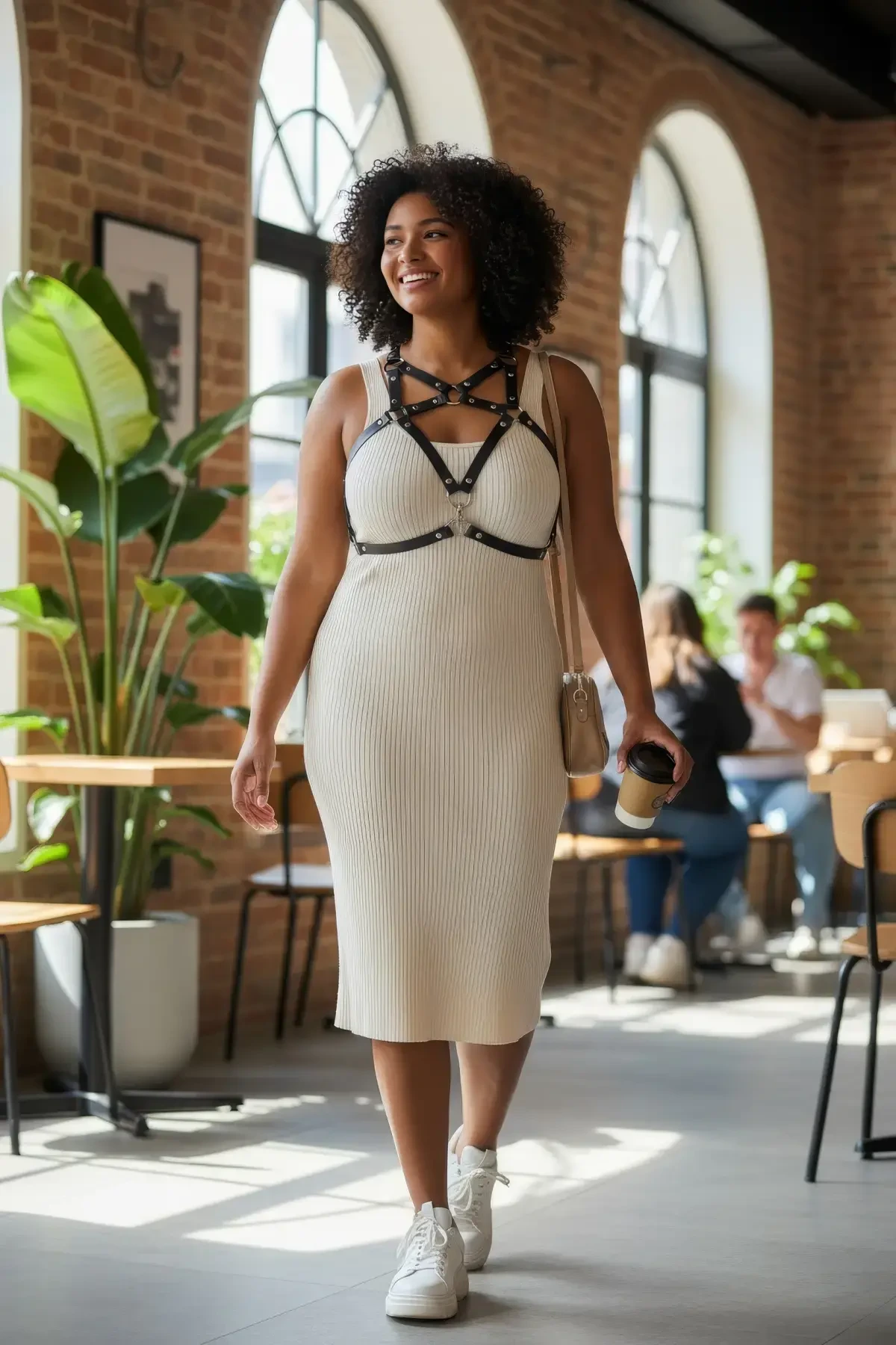 Büyük Beden Siyah Kadın Kemer Harness Stili Elbise Üstü Vücut Aksesuarı - APFT108