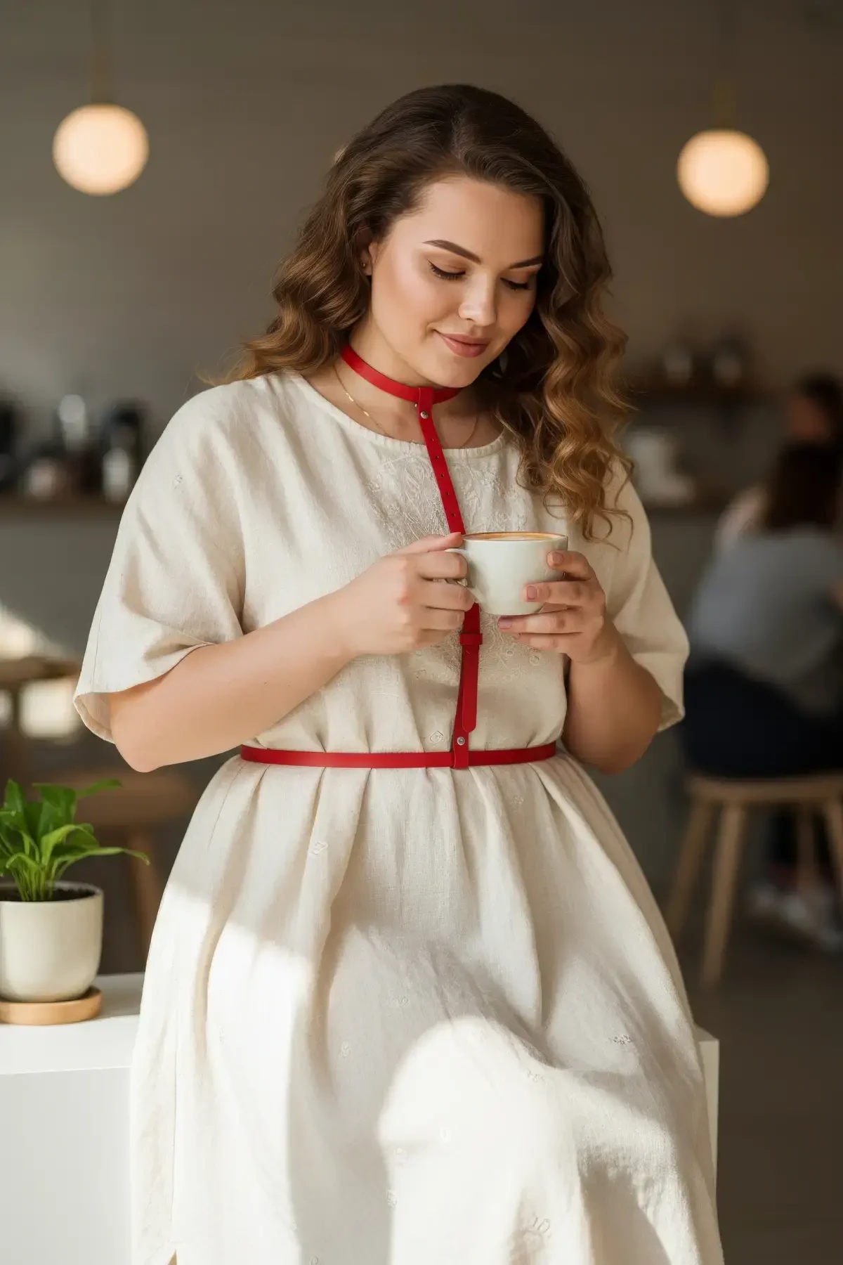 Büyük Beden Kırmızı Kadın Kemer, İddialı Deri Harness Vücut Aksesuarı - APFT188 - 1