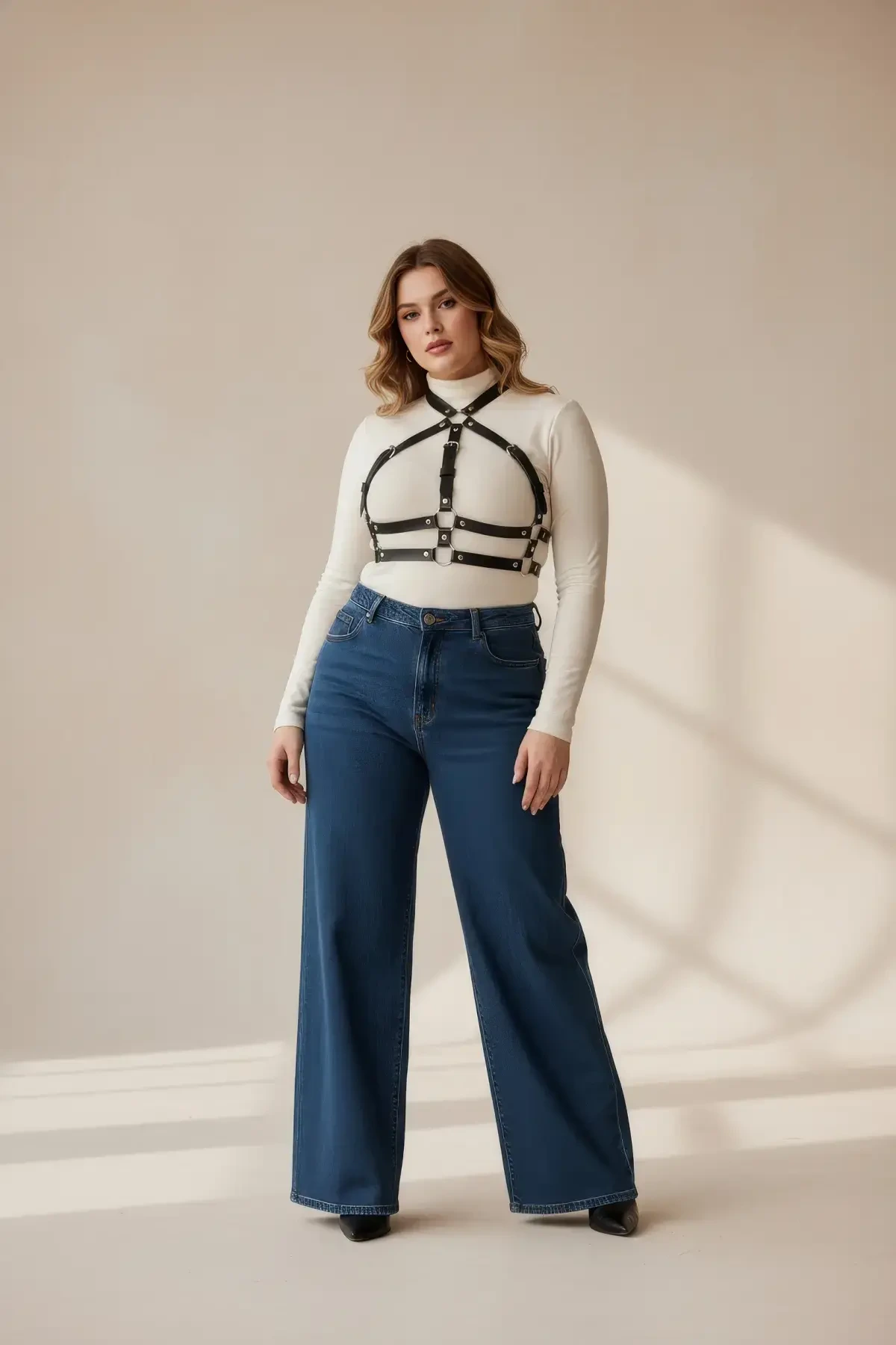 Büyük Beden Siyah Kadın Kemer Ayarlanabilir Deri Harness Vücut Aksesuarı - APFT218