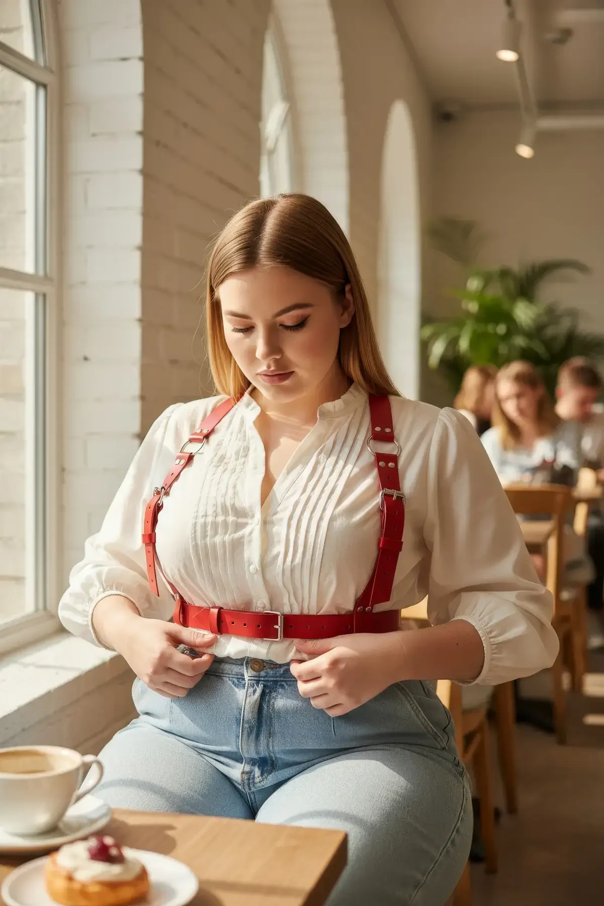 Büyük Beden Kırmızı Kadın Kemer, Kalın Deri Harness Vücut Aksesuarı - APFT529