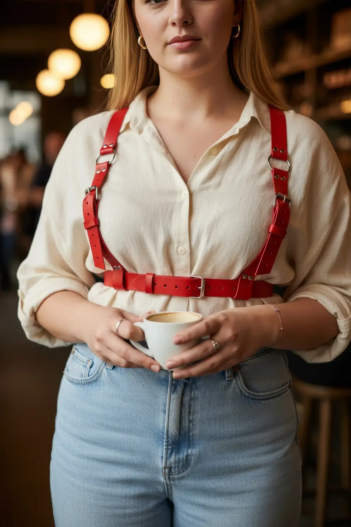 Büyük Beden Kırmızı Kadın Kemer, Kalın Deri Harness Vücut Aksesuarı - APFT529