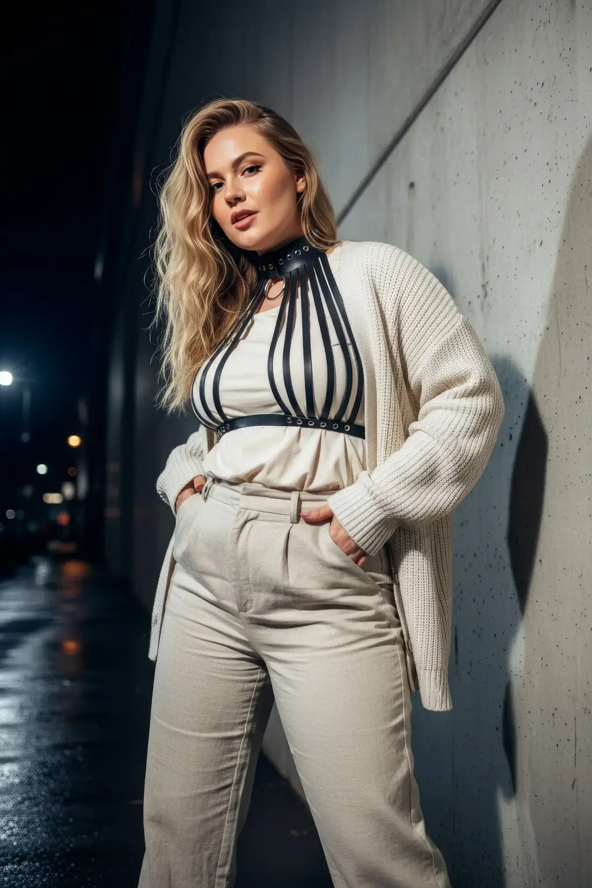 Büyük Beden Siyah Kadın Kemer Vücut Kuşağı Tarzı Halka Detaylı Deri Aksesuar - APFT551