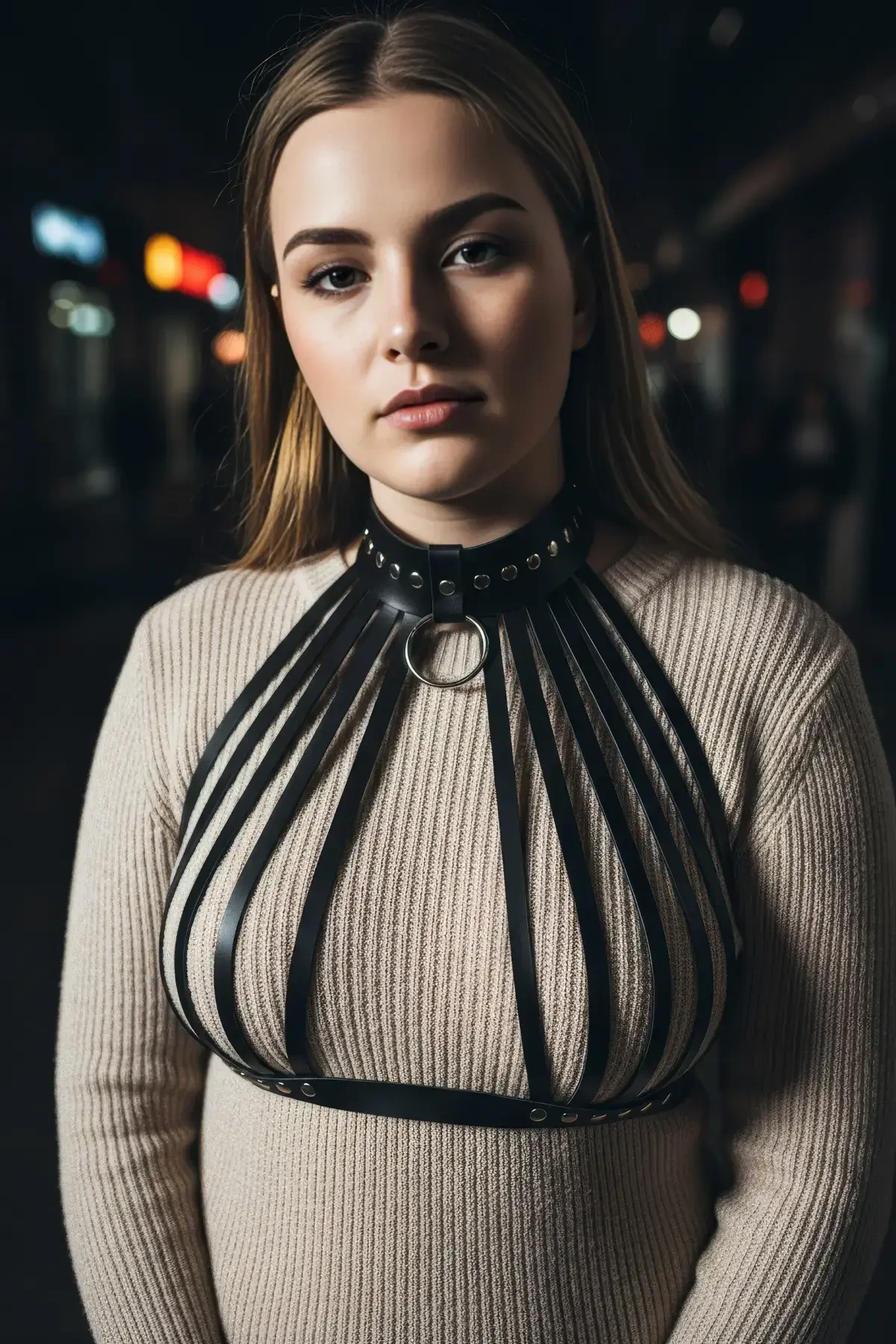 Büyük Beden Siyah Kadın Kemer Vücut Kuşağı Tarzı Halka Detaylı Deri Aksesuar - APFT551