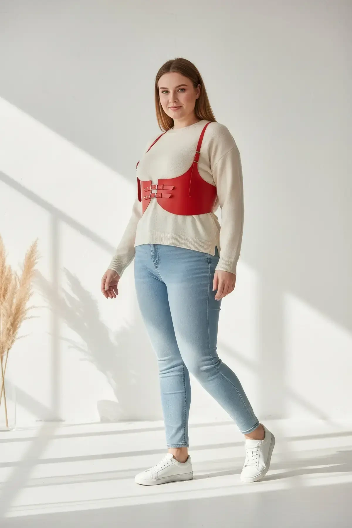 Büyük Beden Kırmızı Kadın Kemer Deri Korse Model Beli Şekillendiren - APFT605