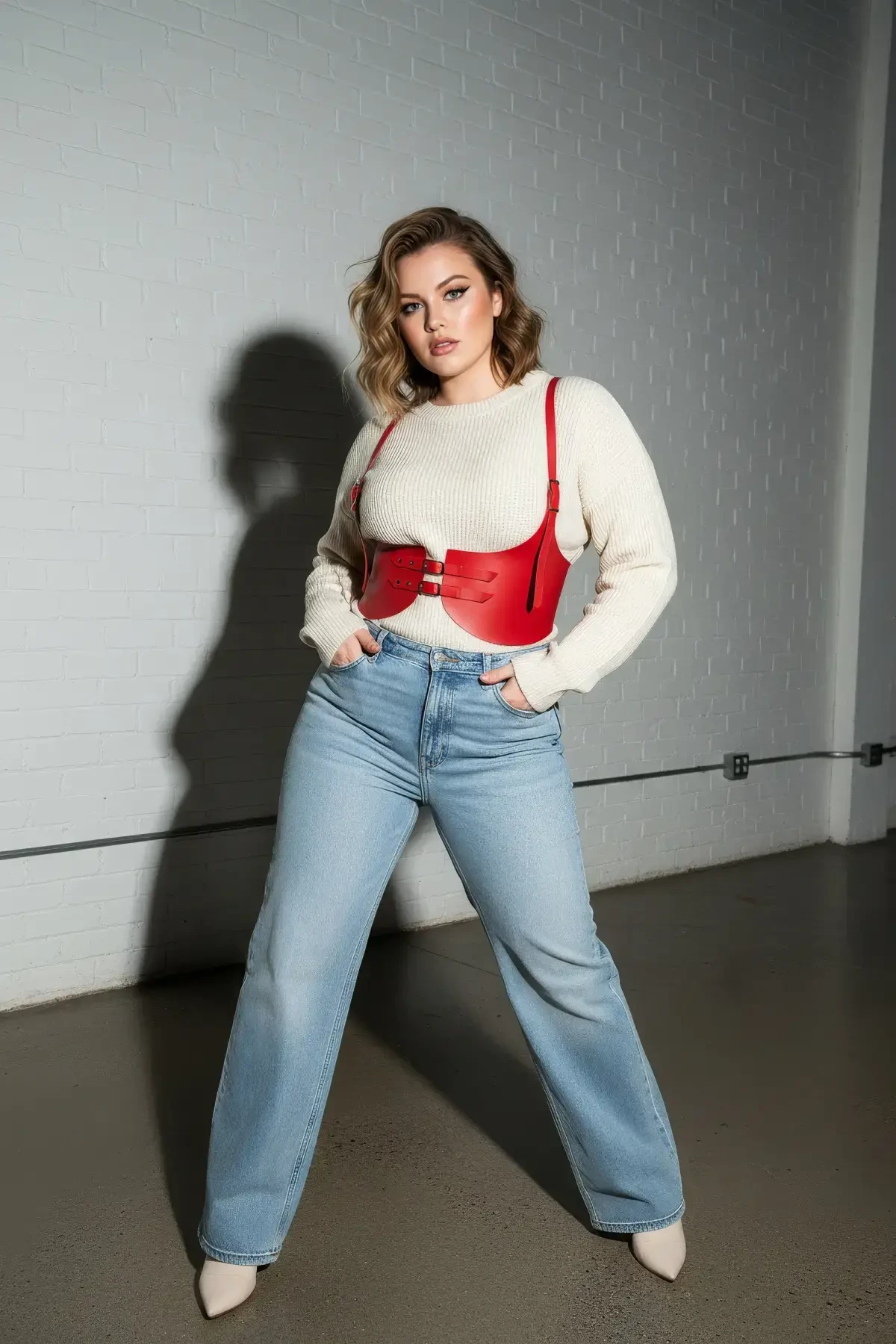 Büyük Beden Kırmızı Kadın Kemer Deri Korse Model Beli Şekillendiren - APFT605